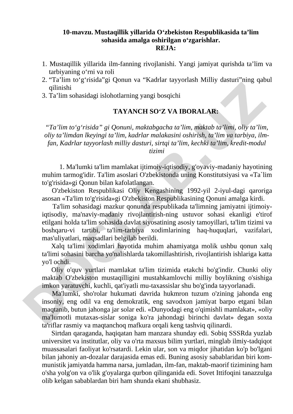Mustaqillik yillarida O‘zbekiston Respublikasida ta’lim sohasida amalga oshirilgan o‘zgarishlar