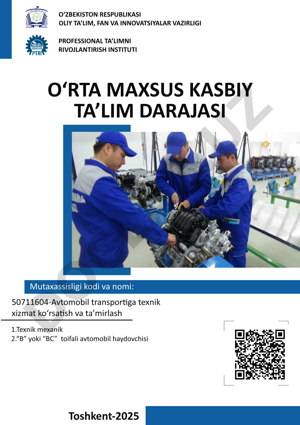 50711604-Avtomobil transportiga texnik xizmat ko'rsatish va ta'mirlash