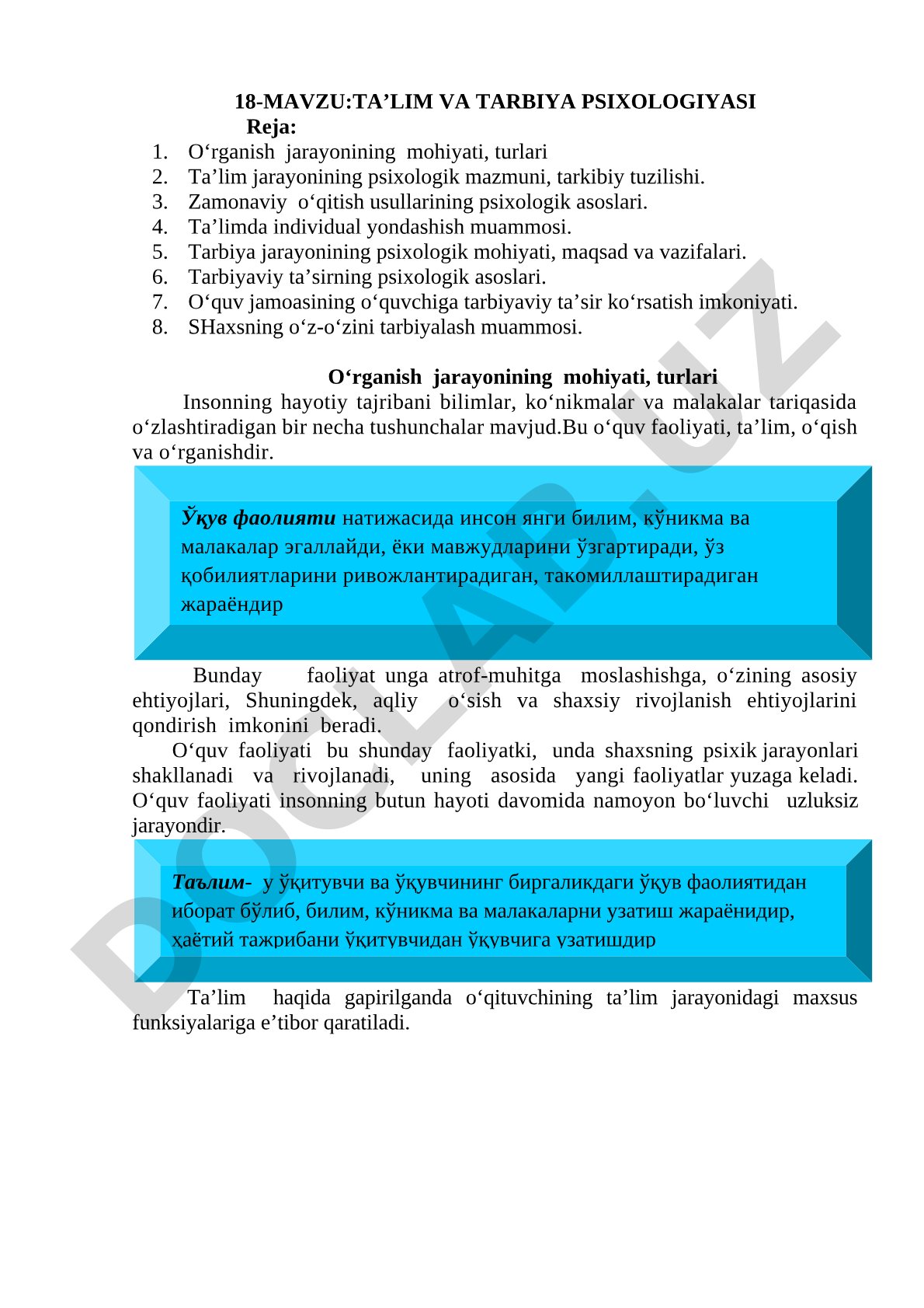 Ta'lim va tarbiya psixologiyasi