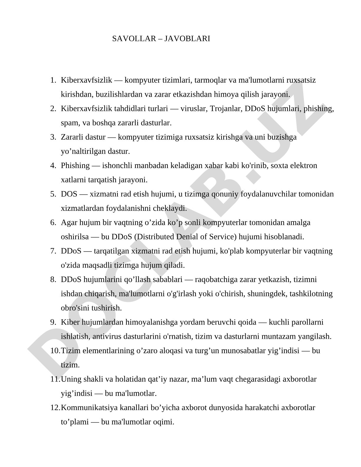 Kiberxavfsizlik tushunchalari va tahdidlari