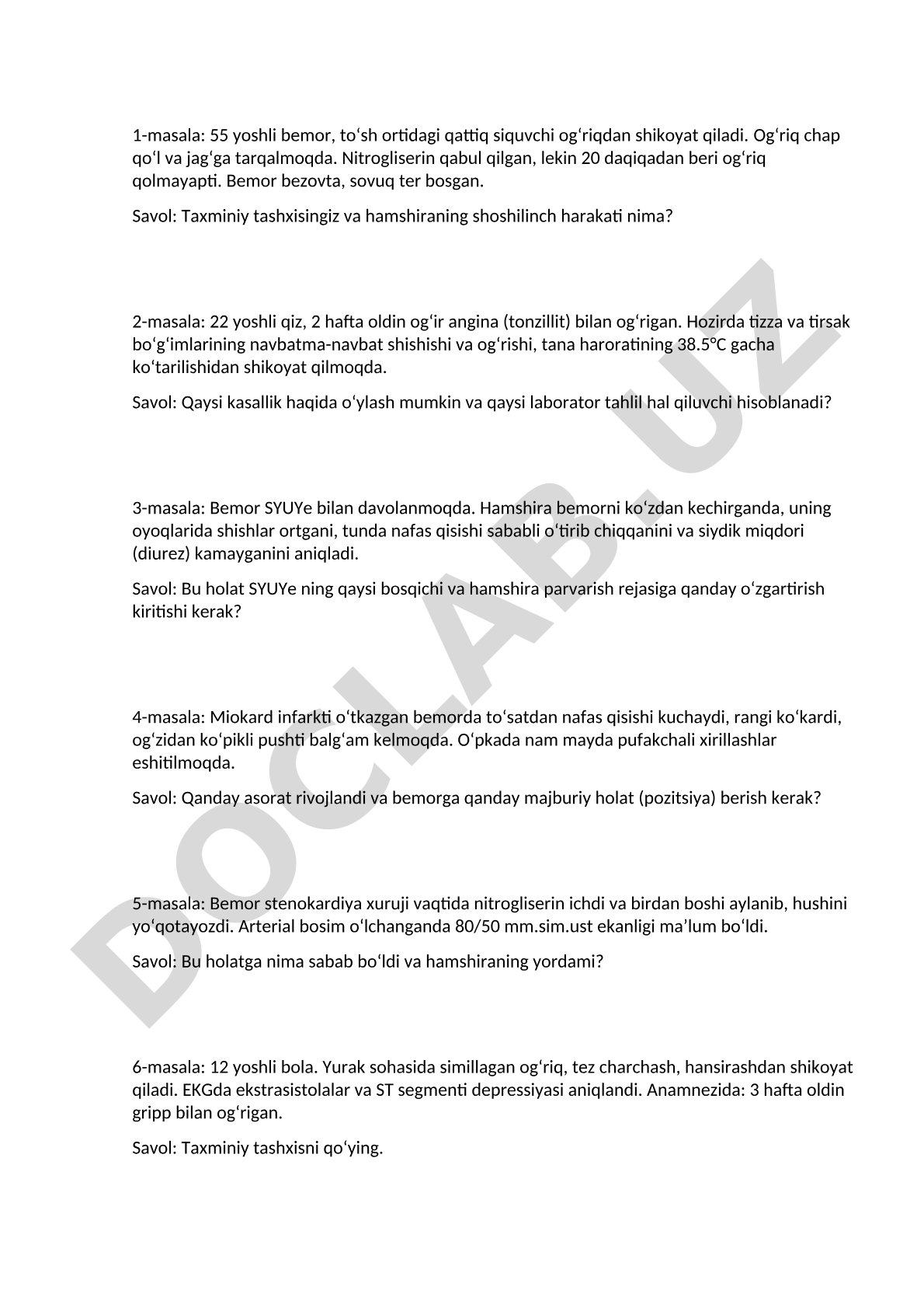 Kardiologiya va revmatologiya bo'yicha klinik masalalar