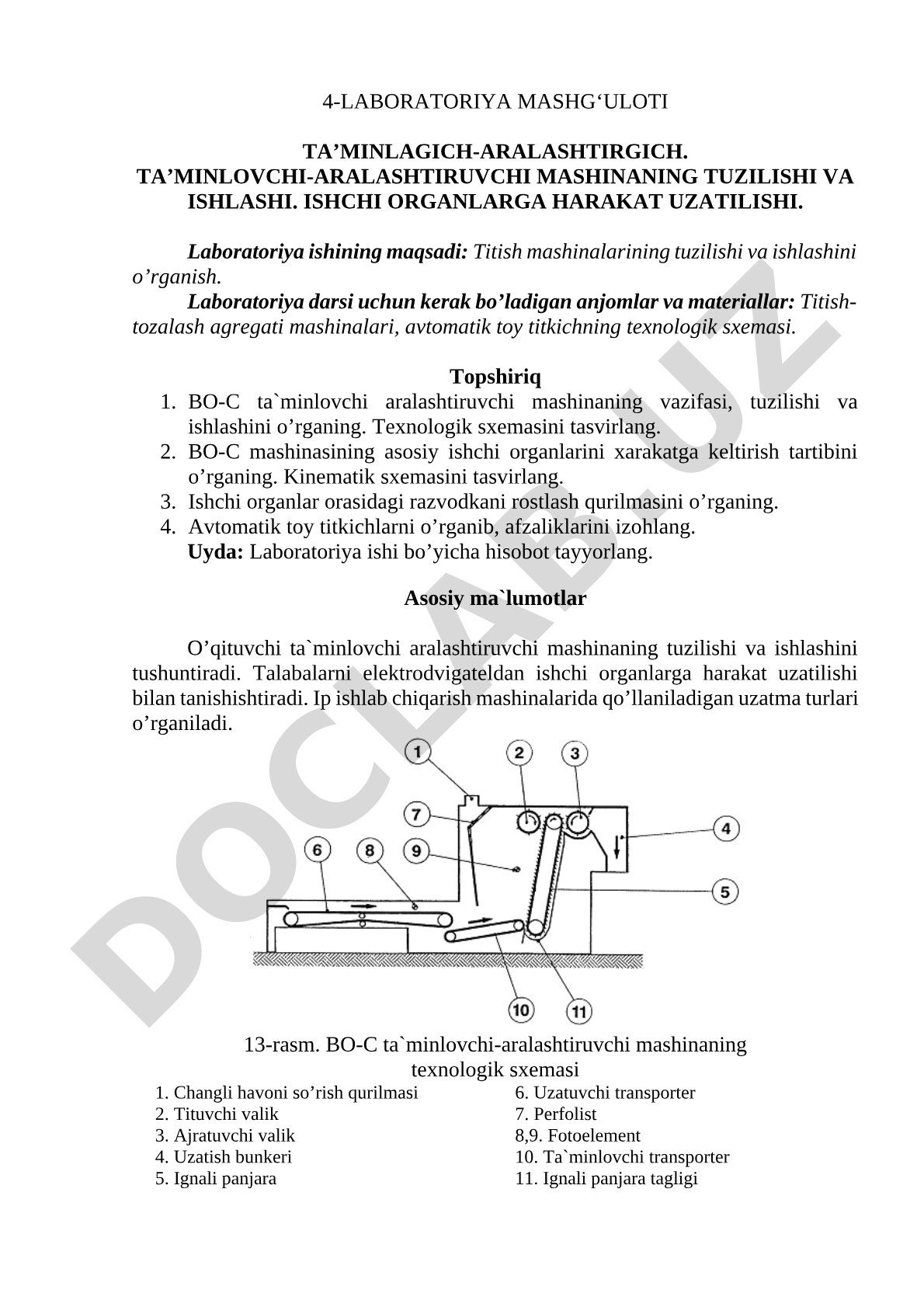Ta’minlagich-aralashtirgich. Ta’minlovchi-aralashtiruvchi mashinaning tuzilishi va ishlashi. Ishchi organlarga harakat uzatilishi.