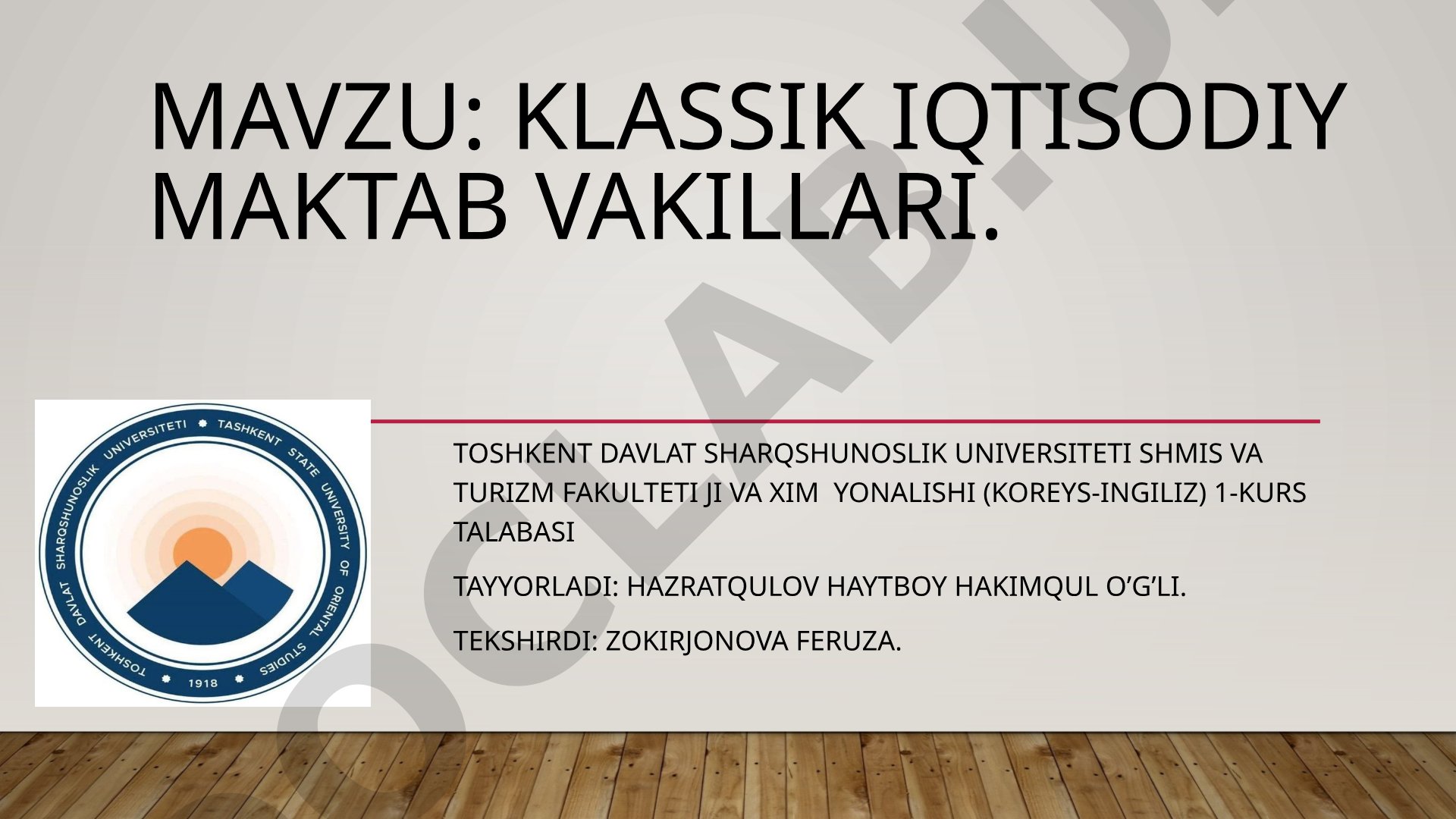 Klassik iqtisodiy maktab vakillari