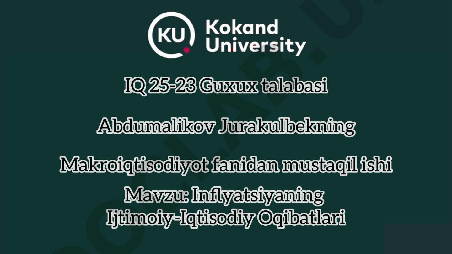 Inflyatsiya tushunchasi, turlari va iqtisodiy hamda ijtimoiy oqibatlari haqida taqdimot