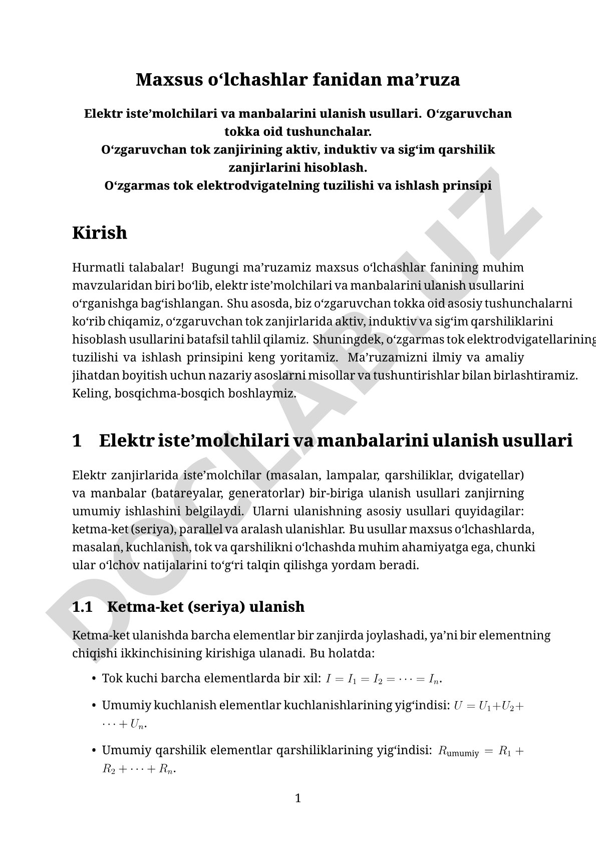 Elektr iste’molchilari va manbalarini ulanish usullari