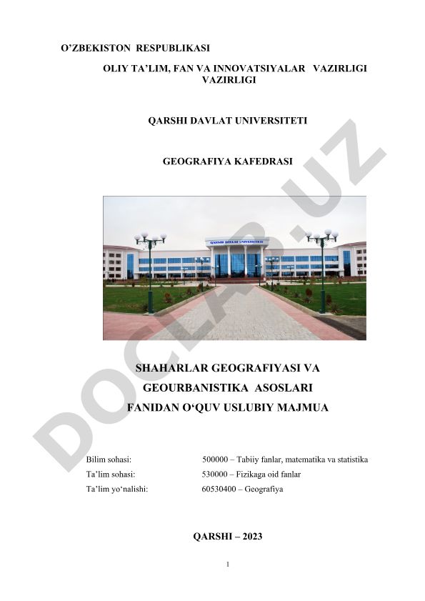 Shaharlar geografiyasi va geourbanistika asoslari