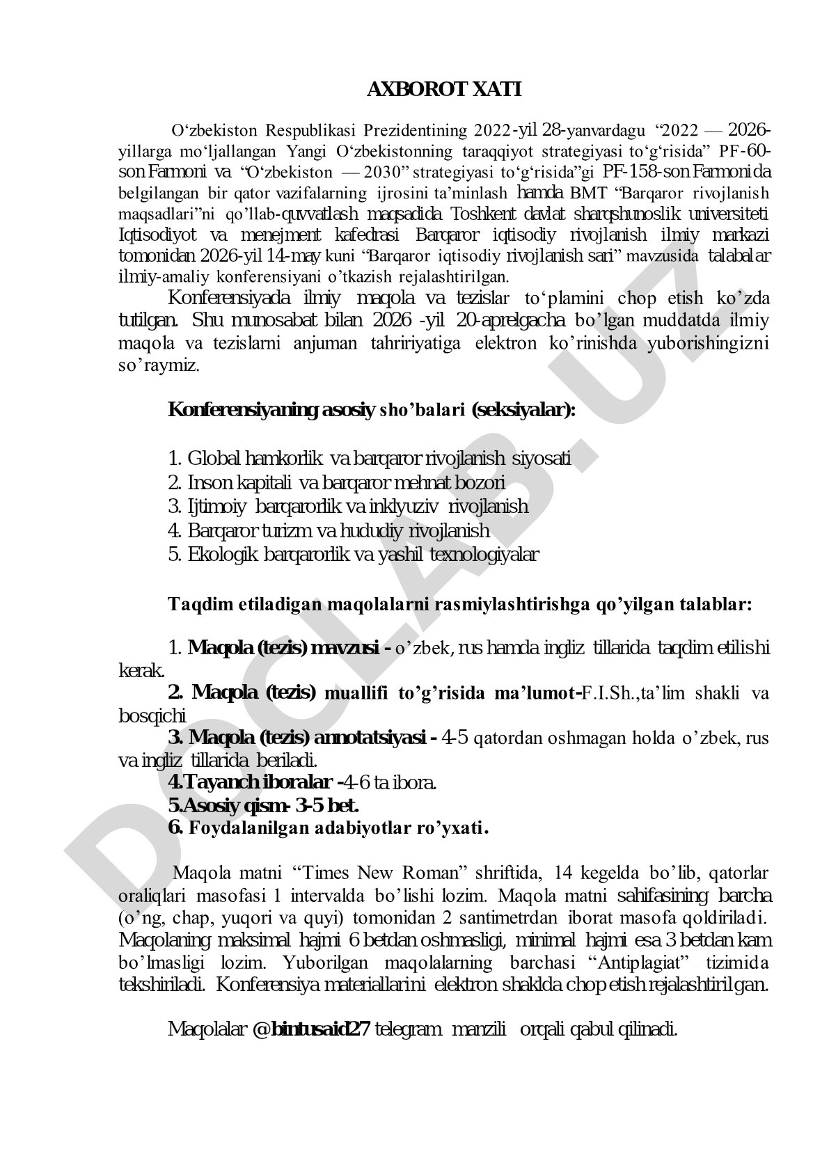 Barqaror iqtisodiy rivojlanish sari