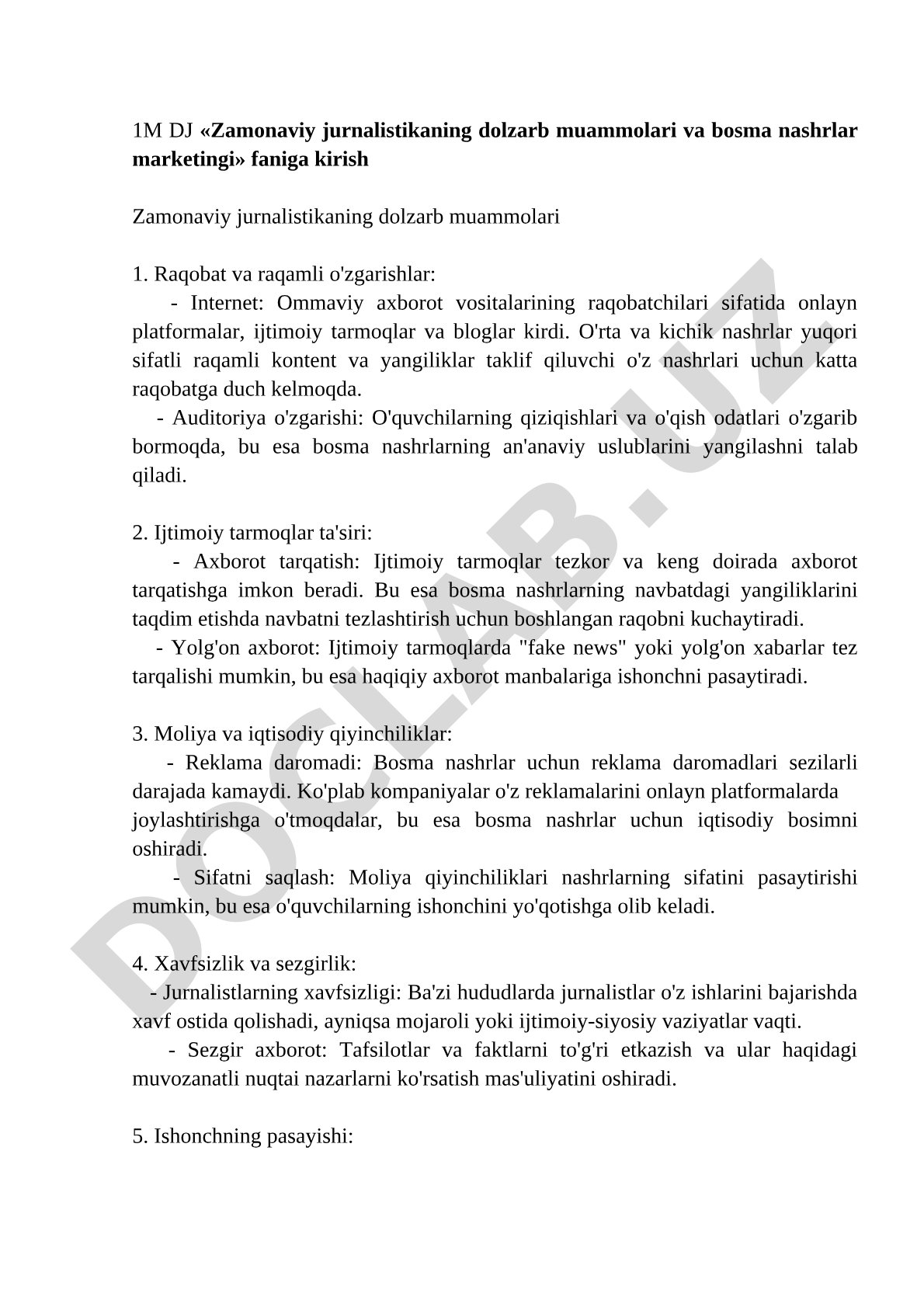 Zamonaviy jurnalistikaning dolzarb muammolari