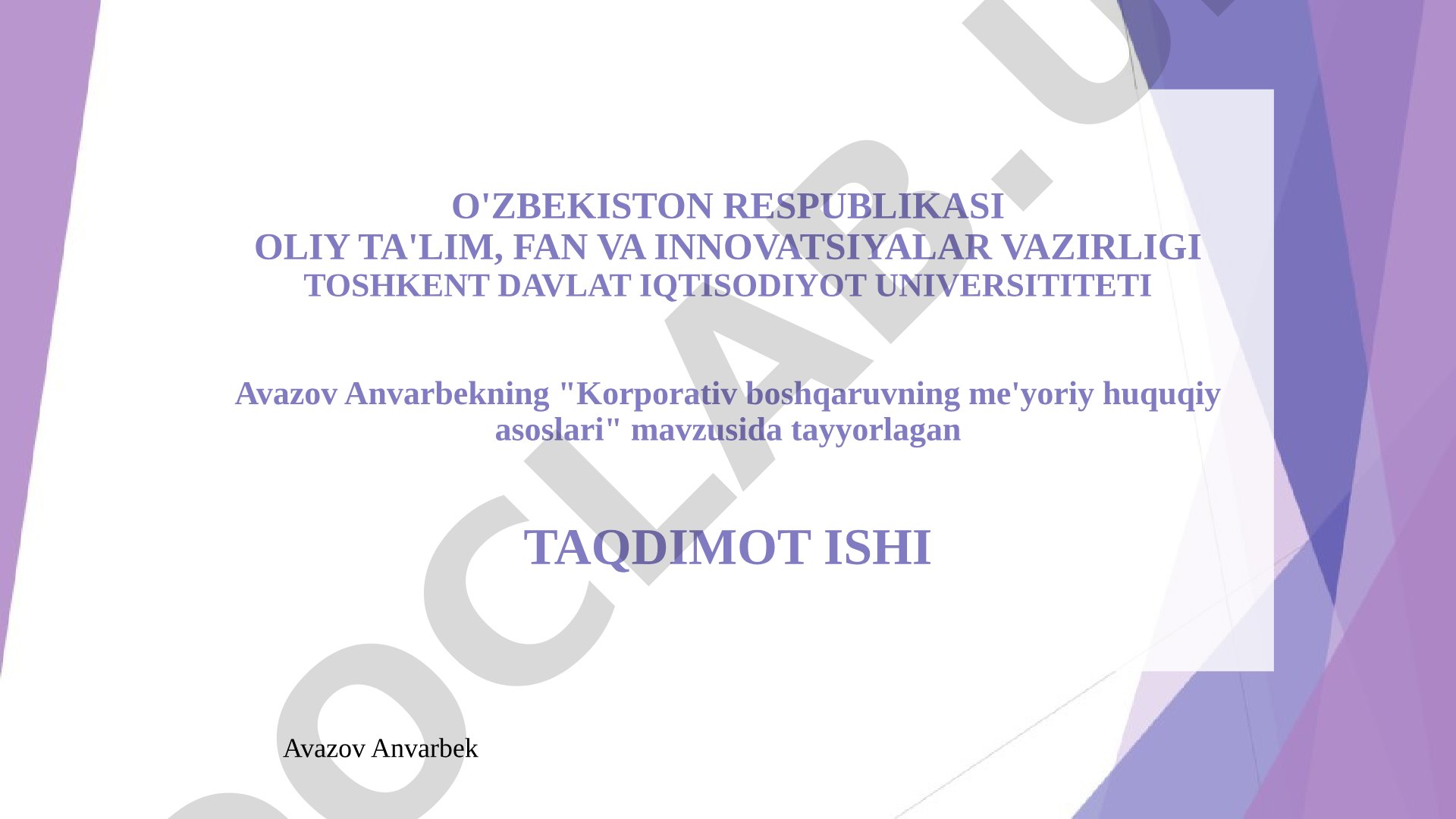 Korporativ boshqaruvning me'yoriy huquqiy asoslari