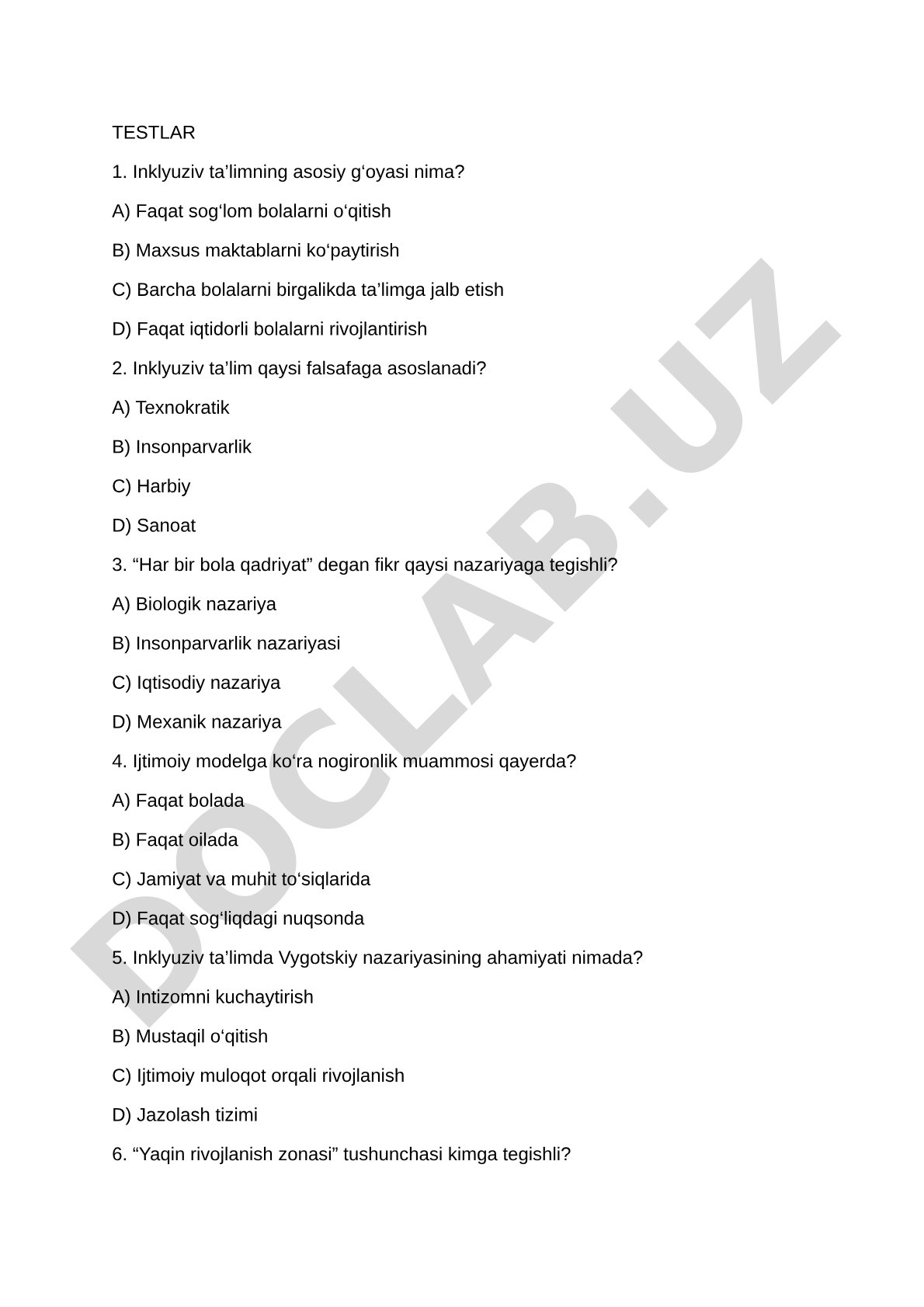 Inklyuziv ta'lim testlari