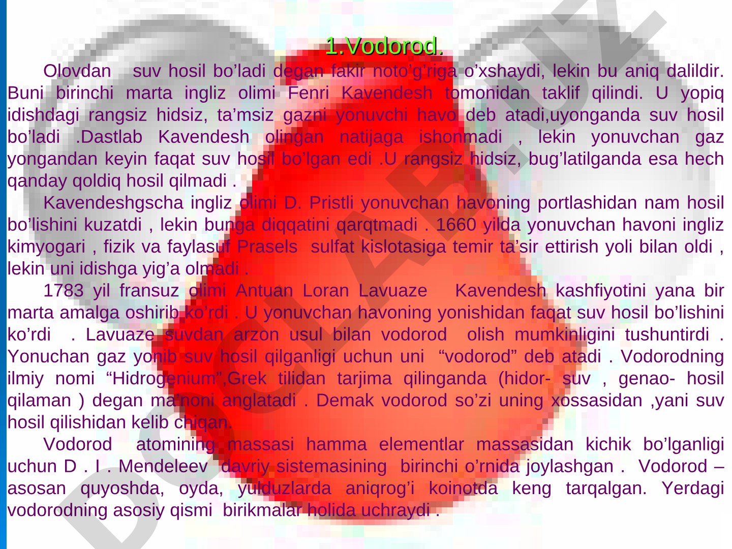 Vodorodning kashf etilishi va nomlanishi