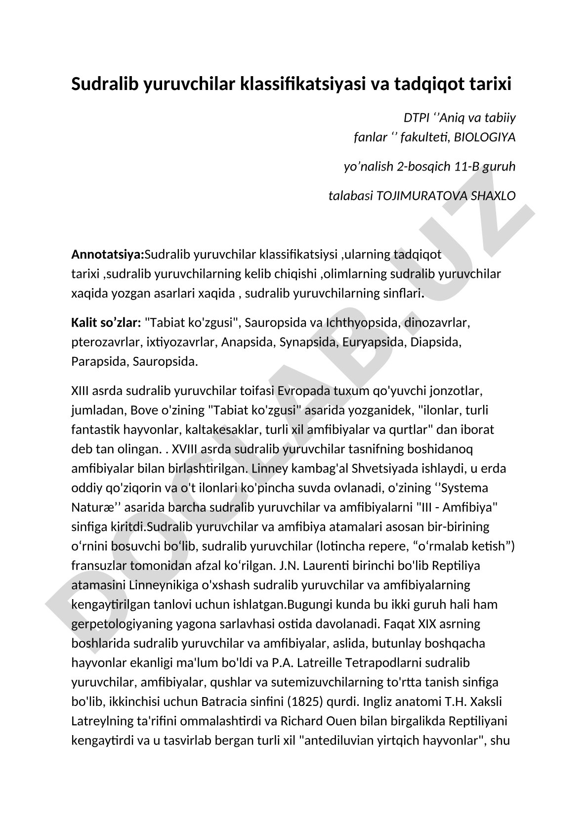Sudralib yuruvchilar klassifikatsiyasi va tadqiqot tarixi