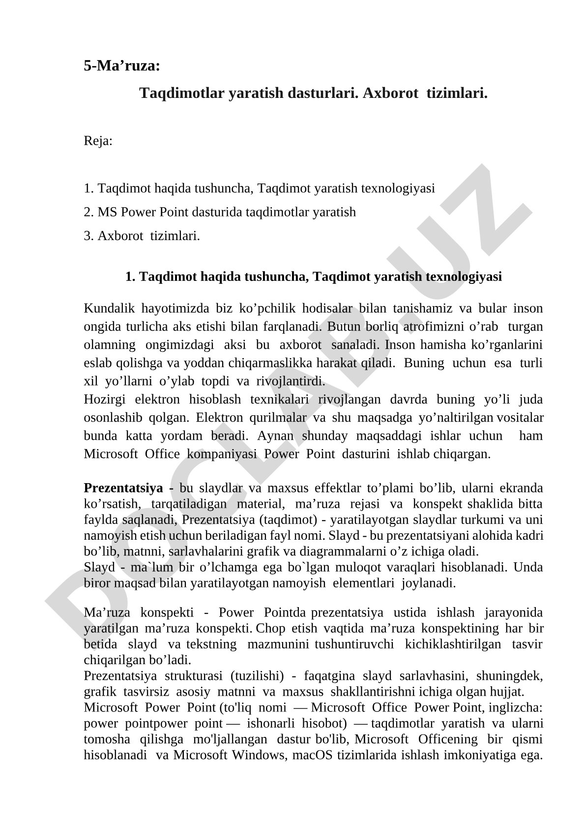 Slaydlar yaratish dasturlari va axborot tizimlari