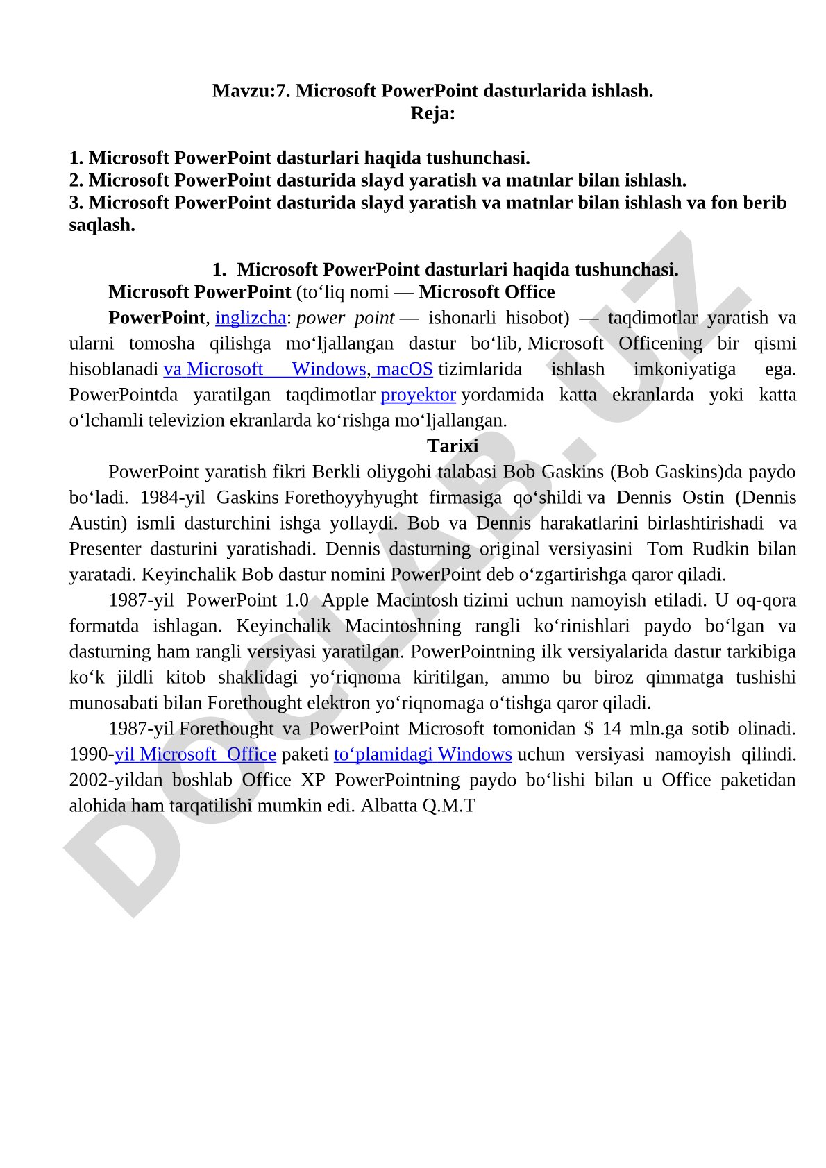 Microsoft PowerPoint dasturlarida ishlash