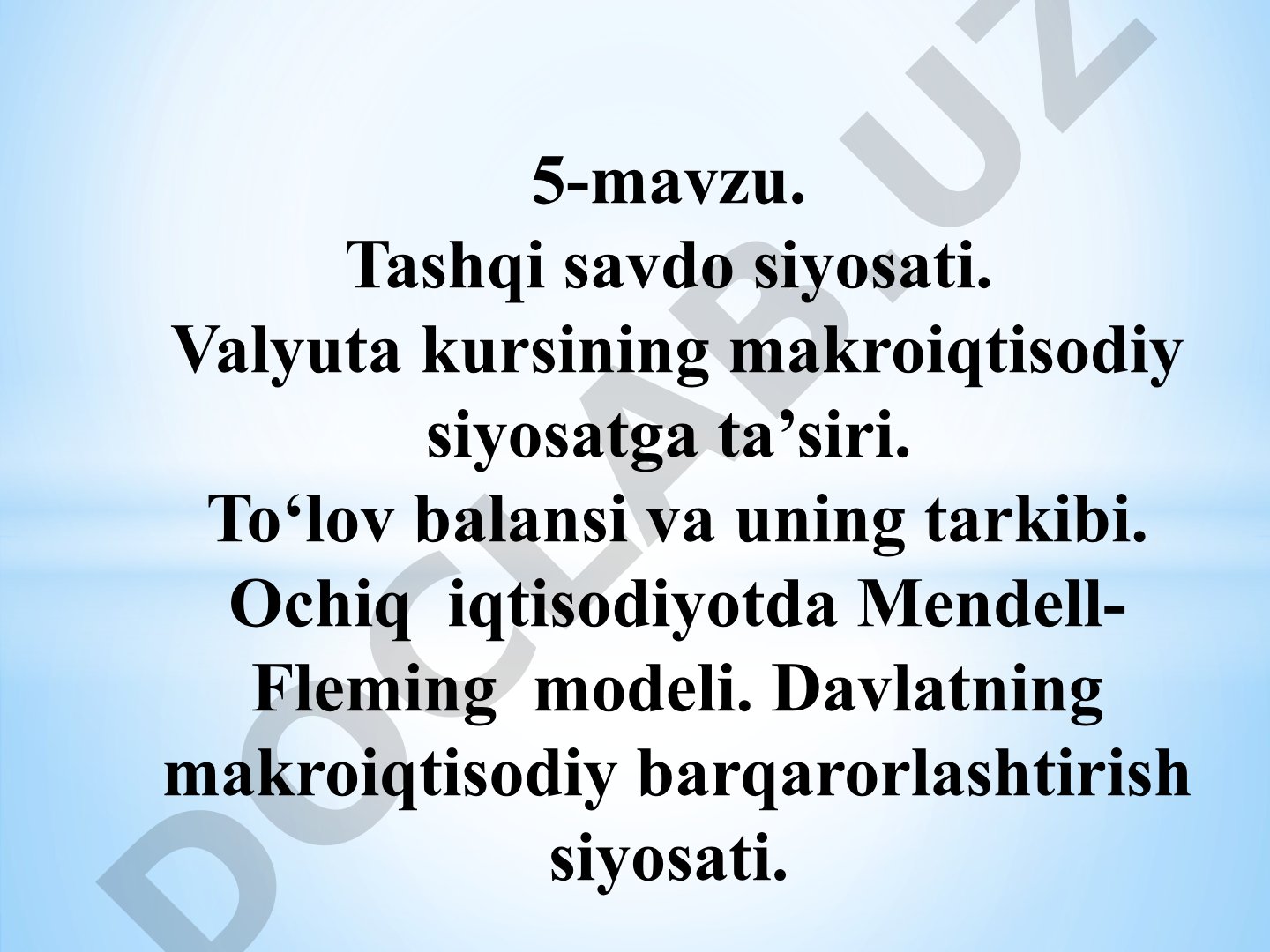 Tashqi savdo, valyuta kursi, to‘lov balansi, Mendell-Fleming modeli va davlat budjeti