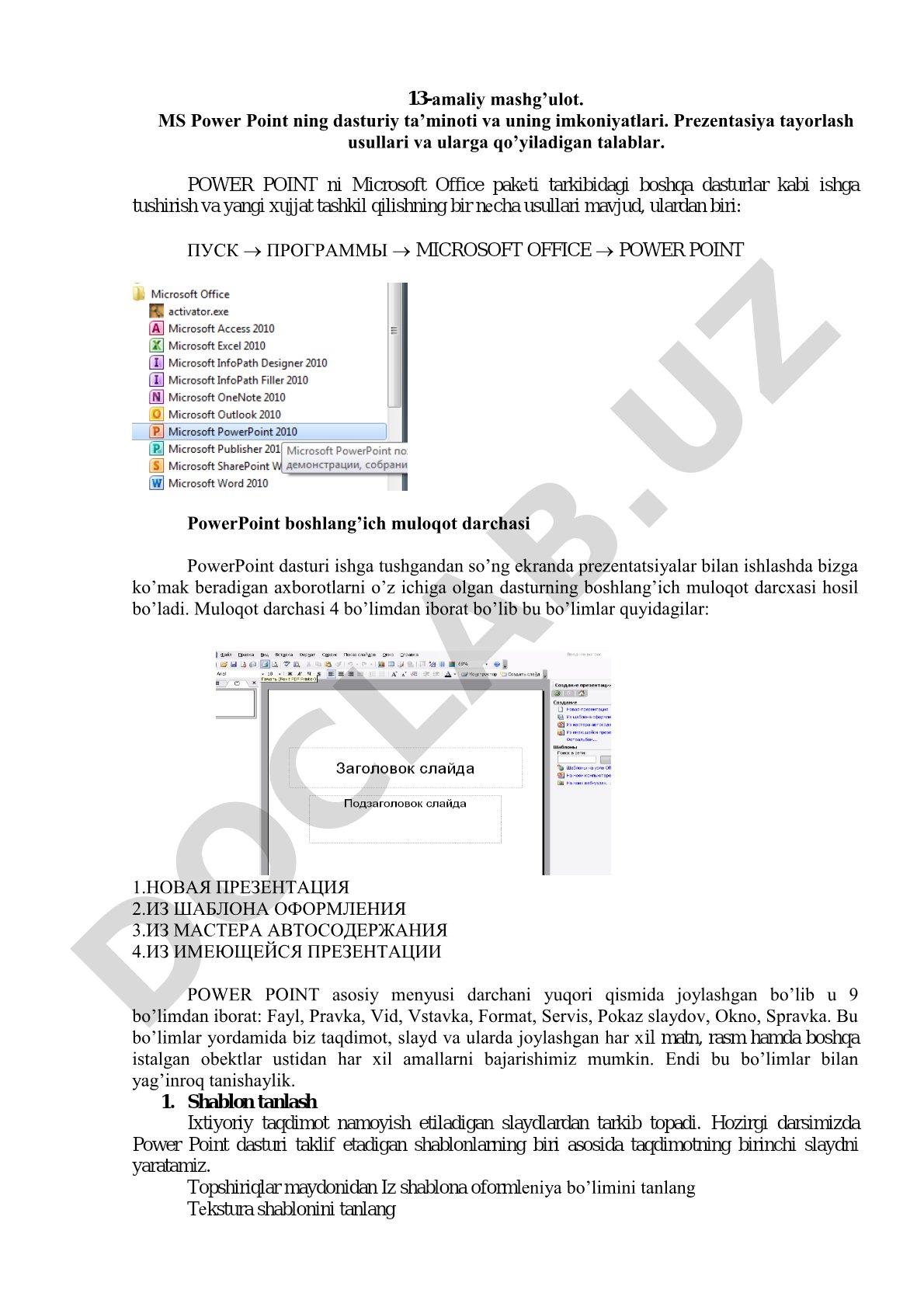 MS Power Point ning dasturiy ta’minoti va uning imkoniyatlari