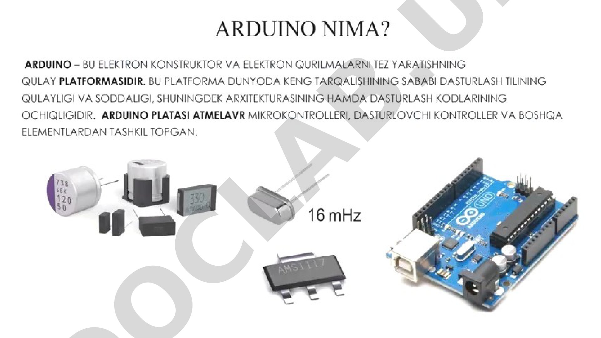Arduino platasining umumiy tavsifi va texnik parametrlari