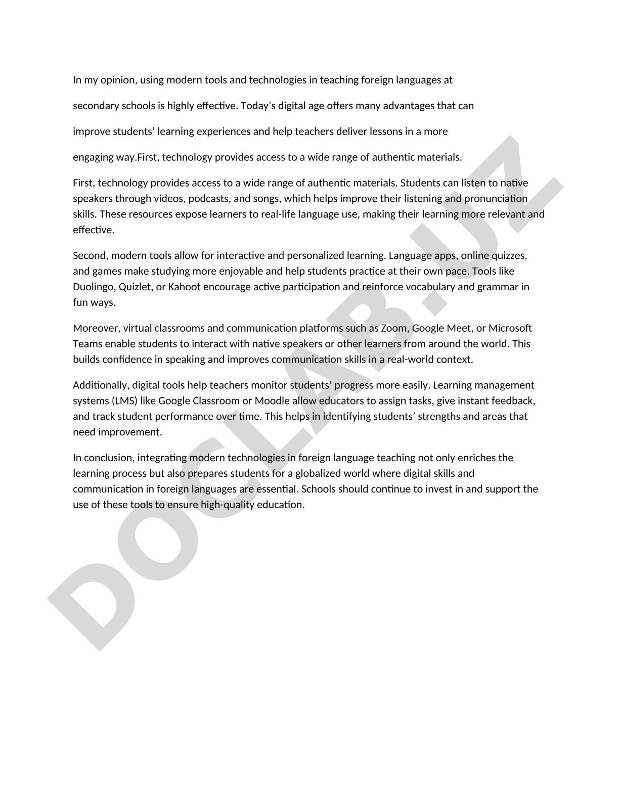 Effectiveness of modern technologies in teaching foreign languages at secondary schools