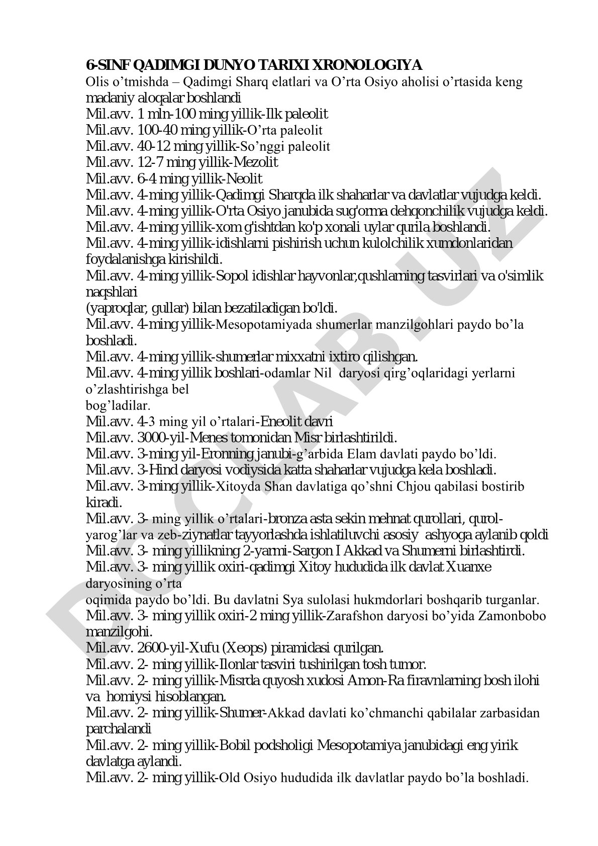 6-SINF QADIMGI DUNYO TARIXI XRONOLOGIYA