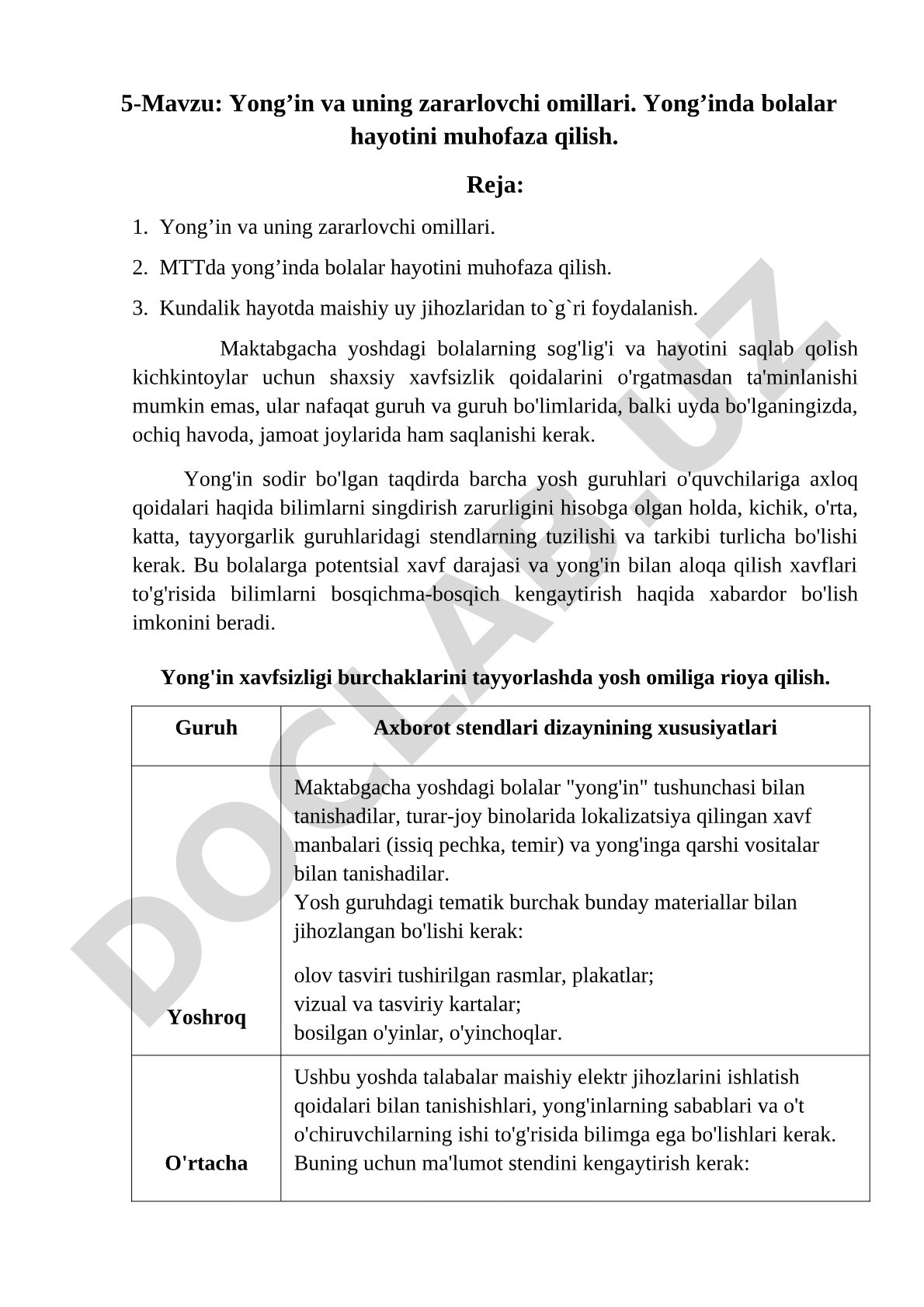 Yong'in va uning zararlovchi omillari. Yong'inda bolalar hayotini muhofaza qilish