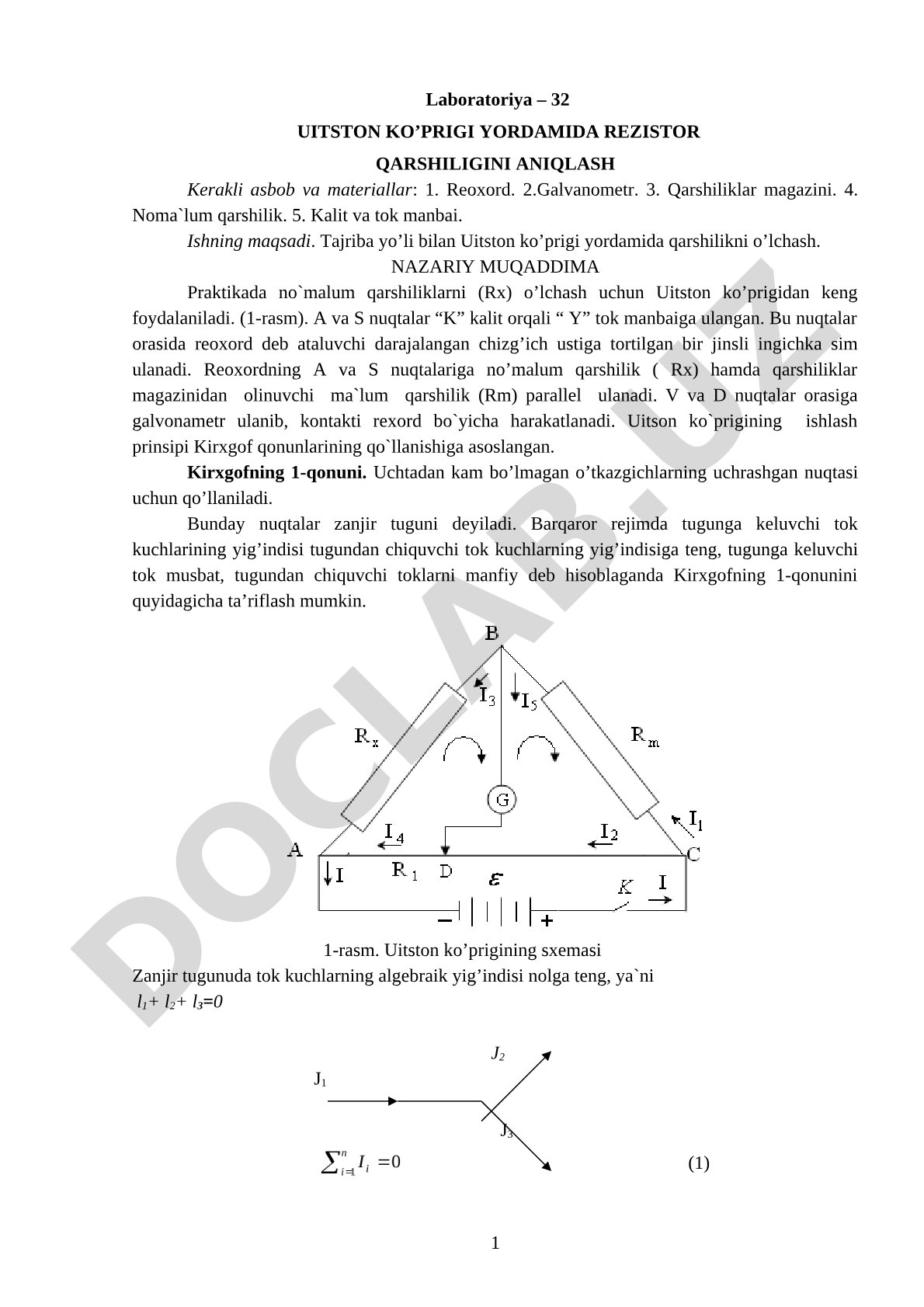 Uitston ko’prigi yordamida rezistor qarshiligini aniqlash