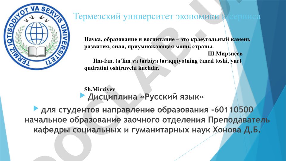 Русский язык для студентов начального образования