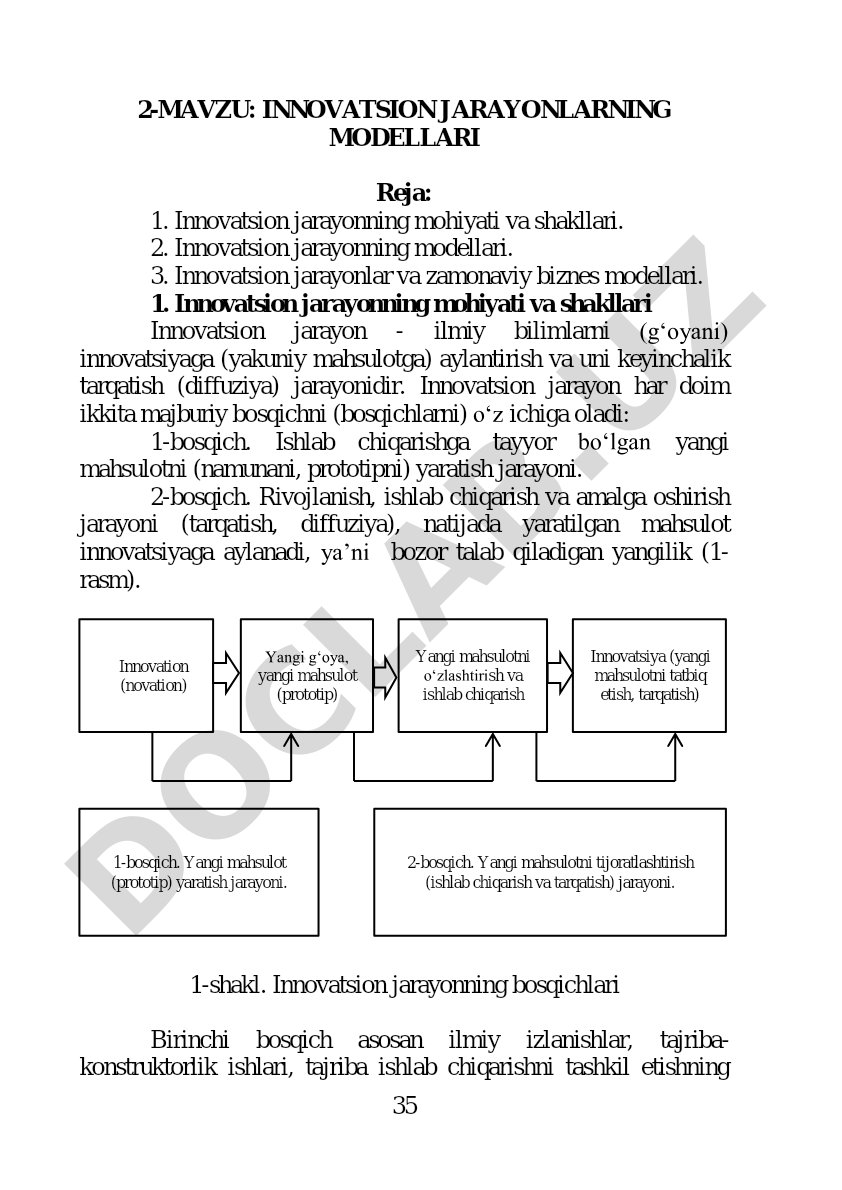 Innovatsion jarayonning mohiyati, shakllari va modellari, shuningdek zamonaviy biznes