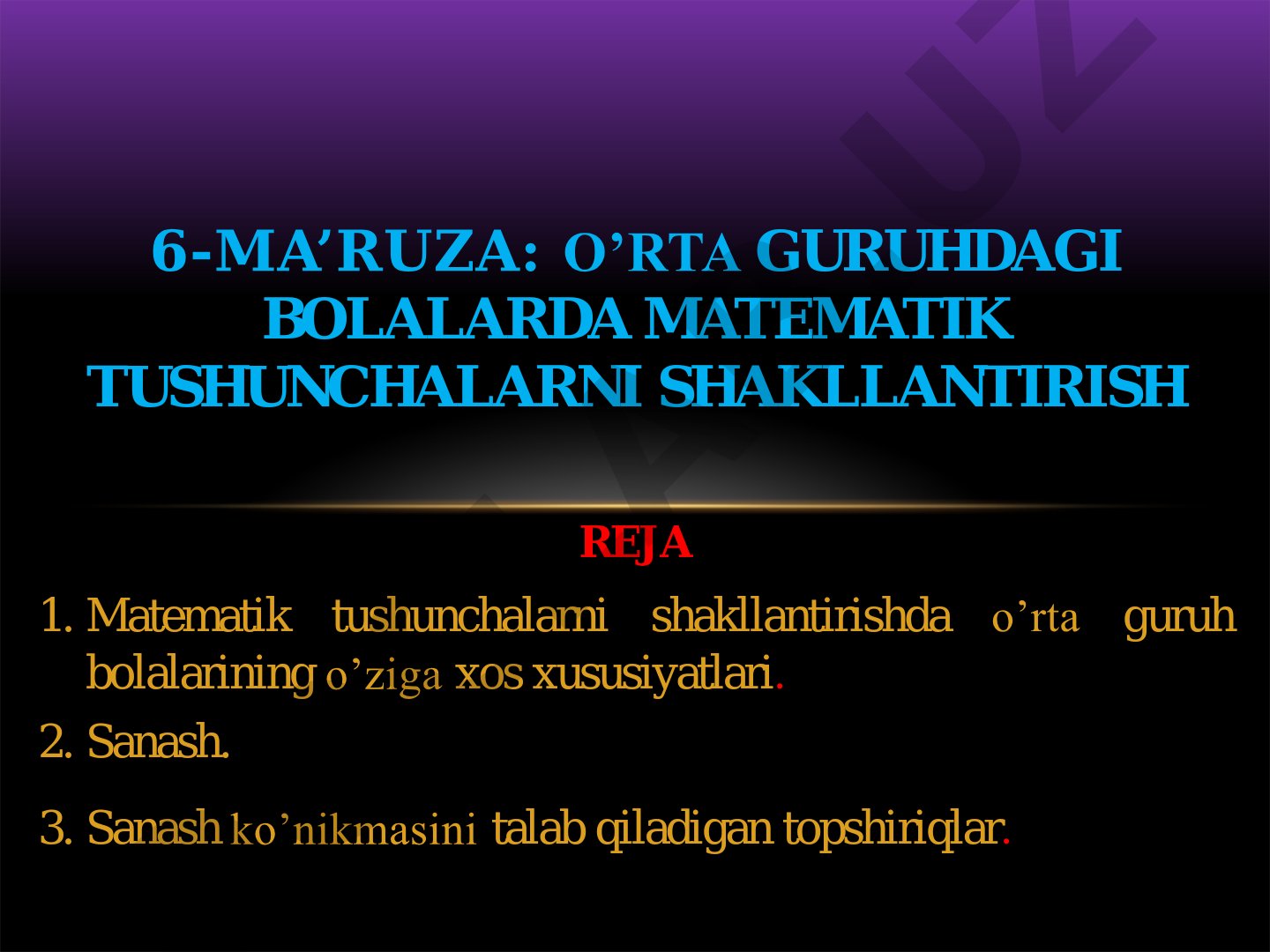 O'rta guruhdagi bolalarda matematik tushunchalarni shakllantirish