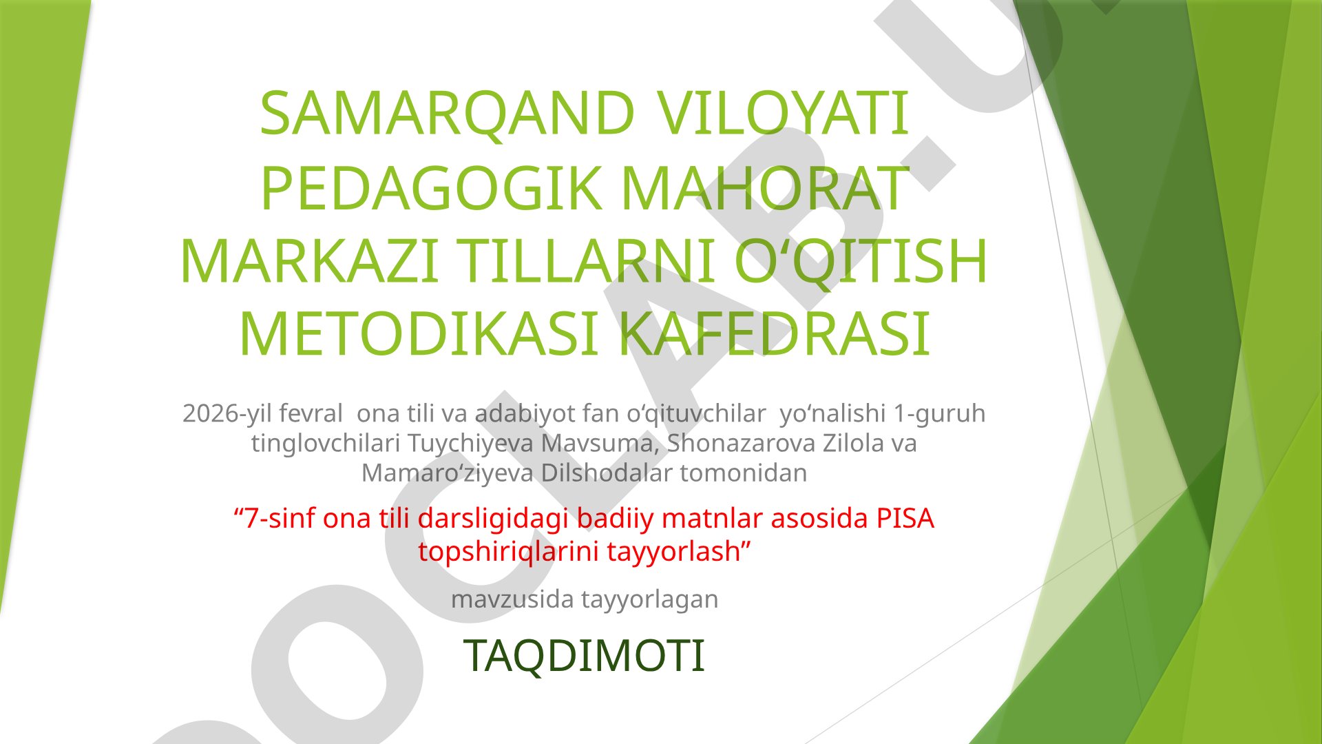 7-sinf ona tili darsligidagi badiiy matnlar asosida PISA topshiriqlarini tayyorlash
