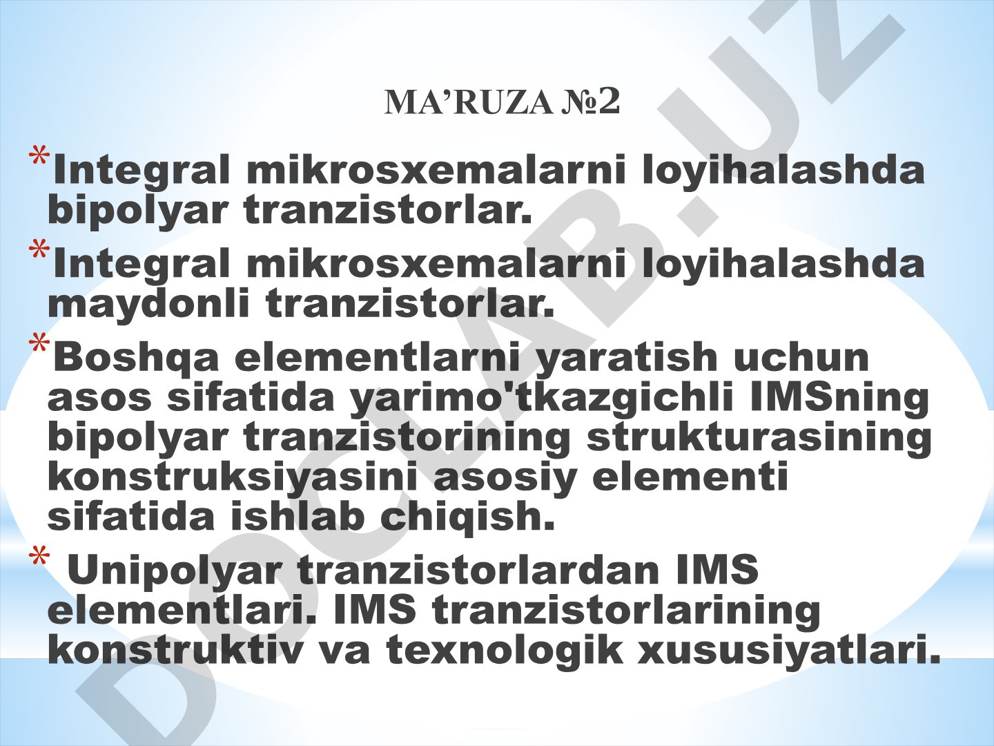 Integral mikrosxemalarda bipolyar va maydonli tranzistorlar