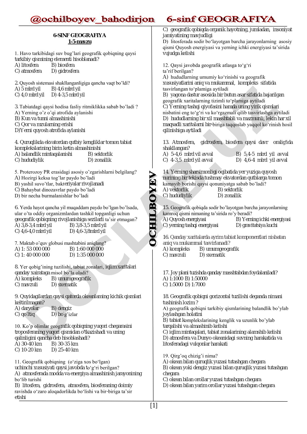 6-sinf geografiya 1-5-mavzu
