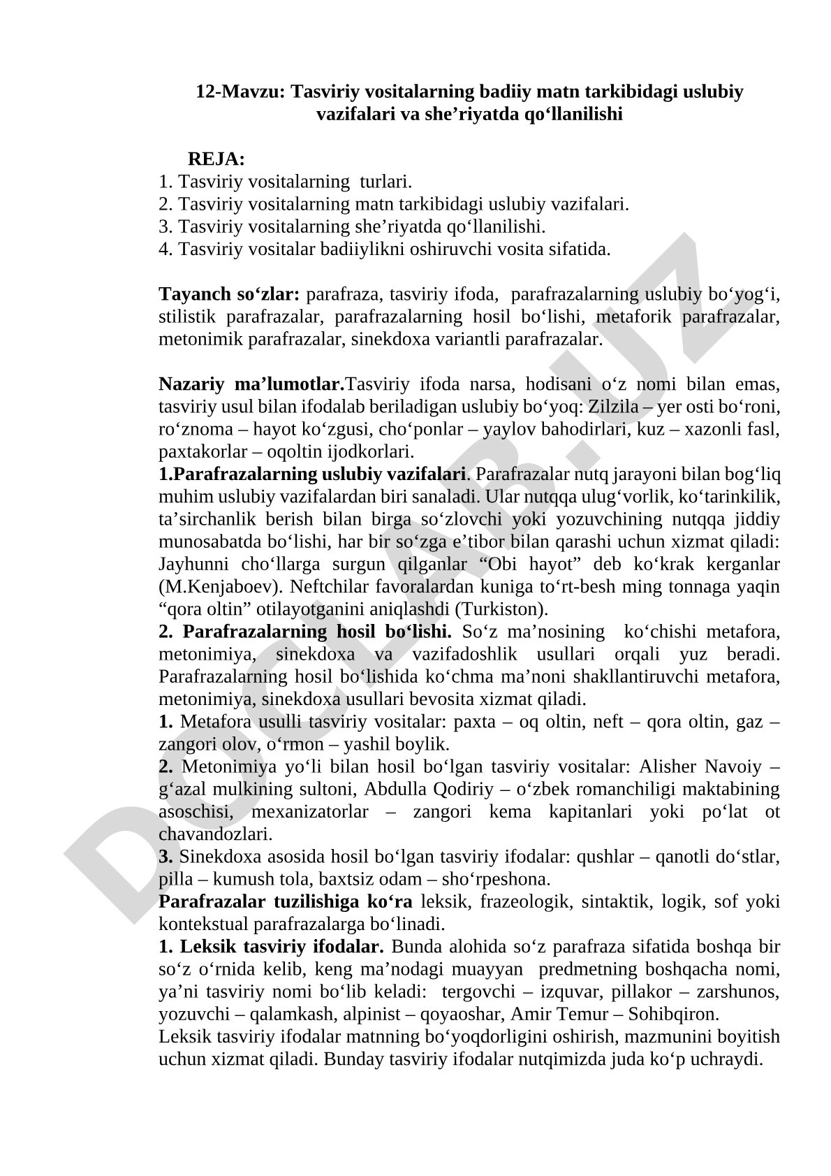 Tasviriy vositalarning badiiy matn tarkibidagi uslubiy vazifalari va she'riyatda qo'llanilishi