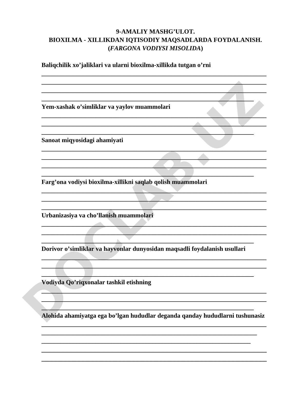 Bioxilma-xillikdan iqtisodiy maqsadlarda foydalanish (Farg'ona vodiysi misolida)
