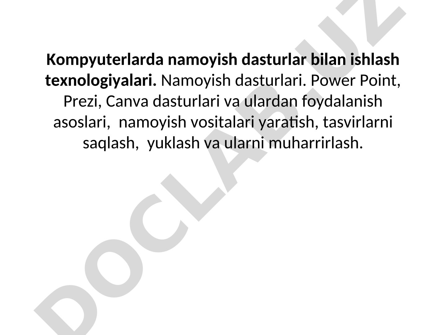 Kompyuterlarda namoyish dasturlar bilan ishlash texnologiyalari.
