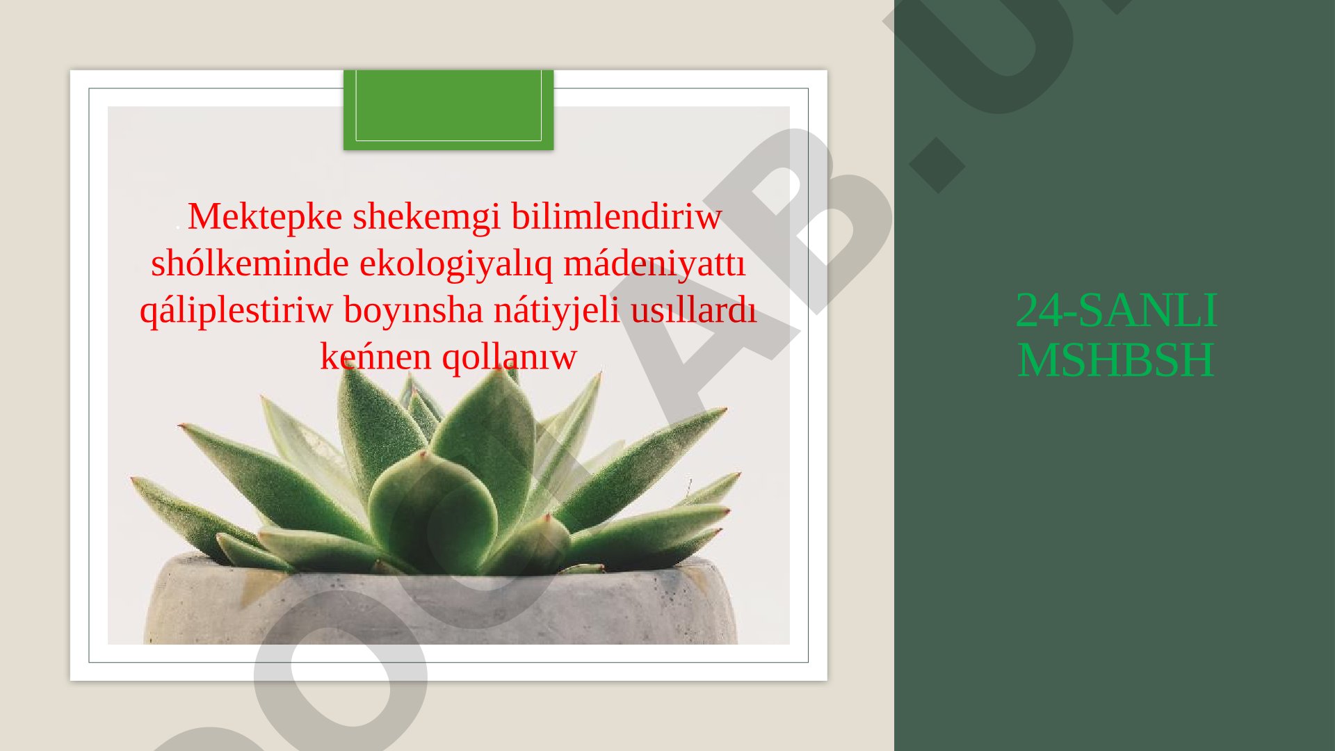 Mektepke shekemgi bilimlendiriw shólkeminde ekologiyalıq mádeniyattı qáliplestiriw boyınsha nátiyjeli usıllardı keńnen qollanıw