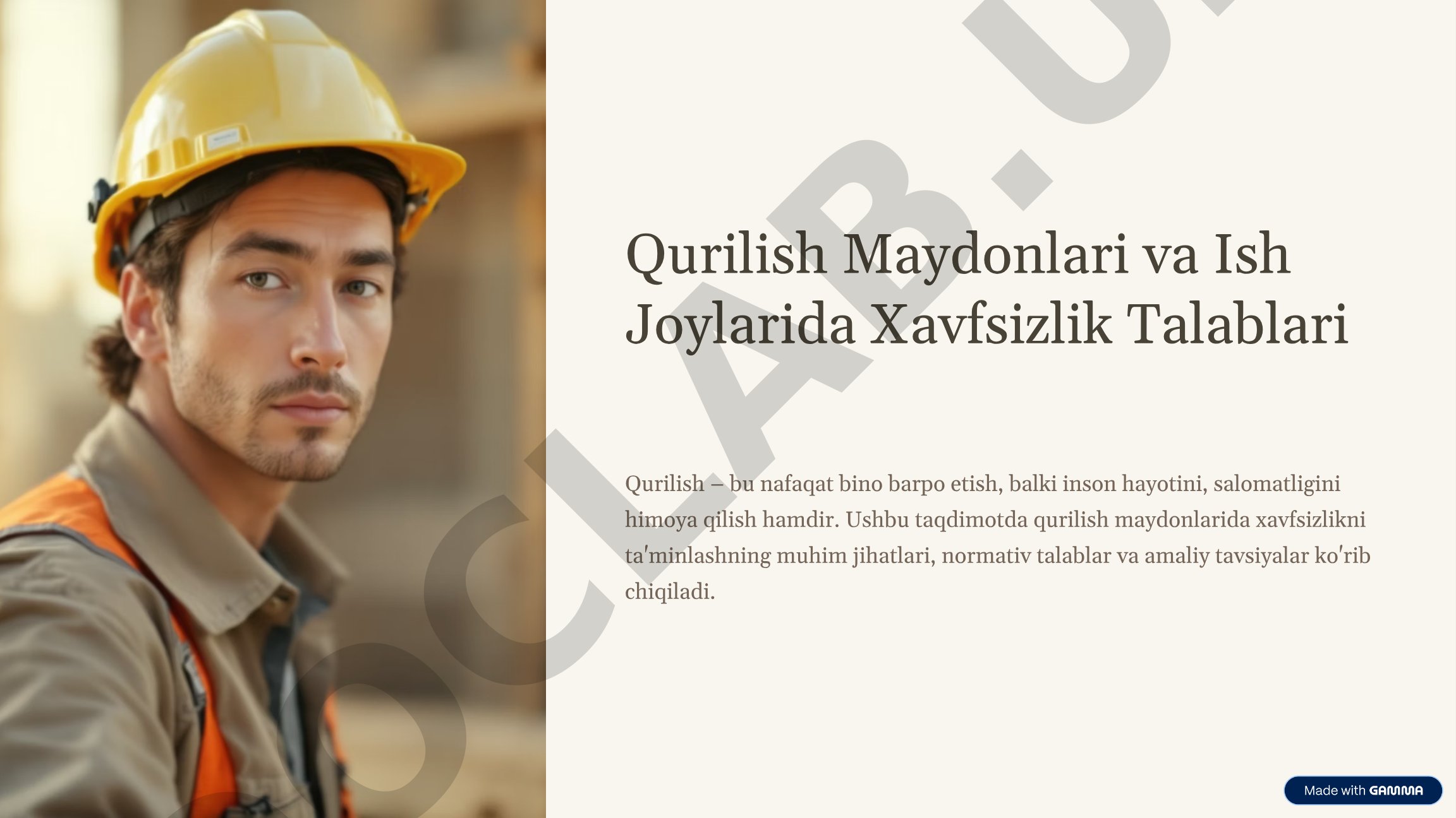 Qurilish Maydonlari va Ish Joylarida Xavfsizlik Talablari