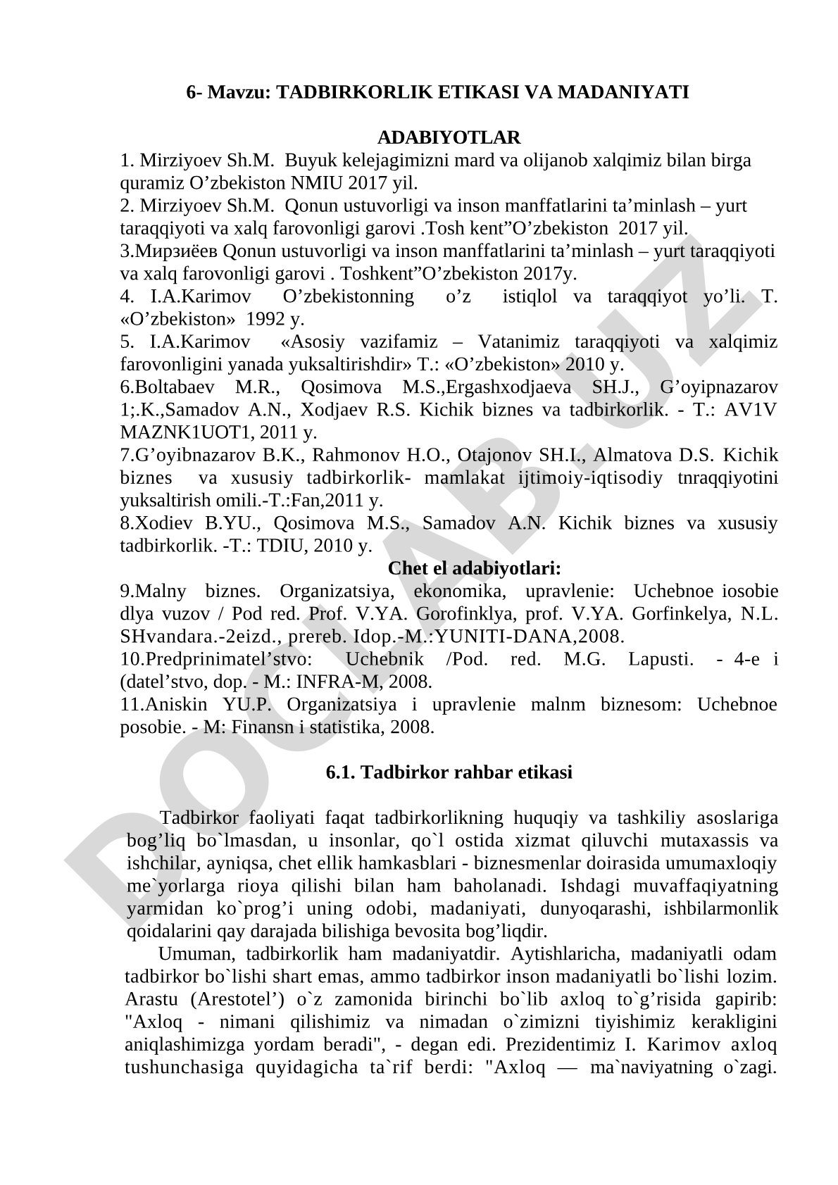 Tadbirkorlik etikasi va madaniyati