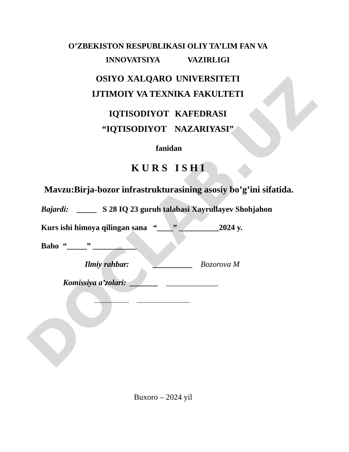 Birja-bozor infrastrukturasining asosiy bo’g’ini sifatida.