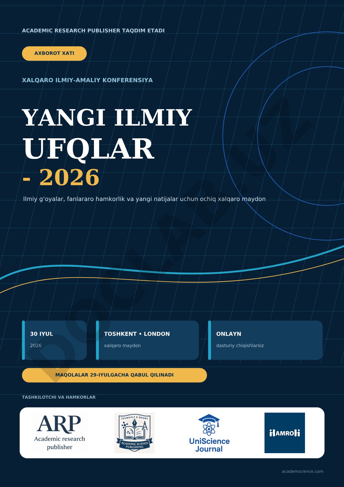 Xalqaro ilmiy-amaliy konferensiya 'Yangi ilmiy ufqlar - 2026'