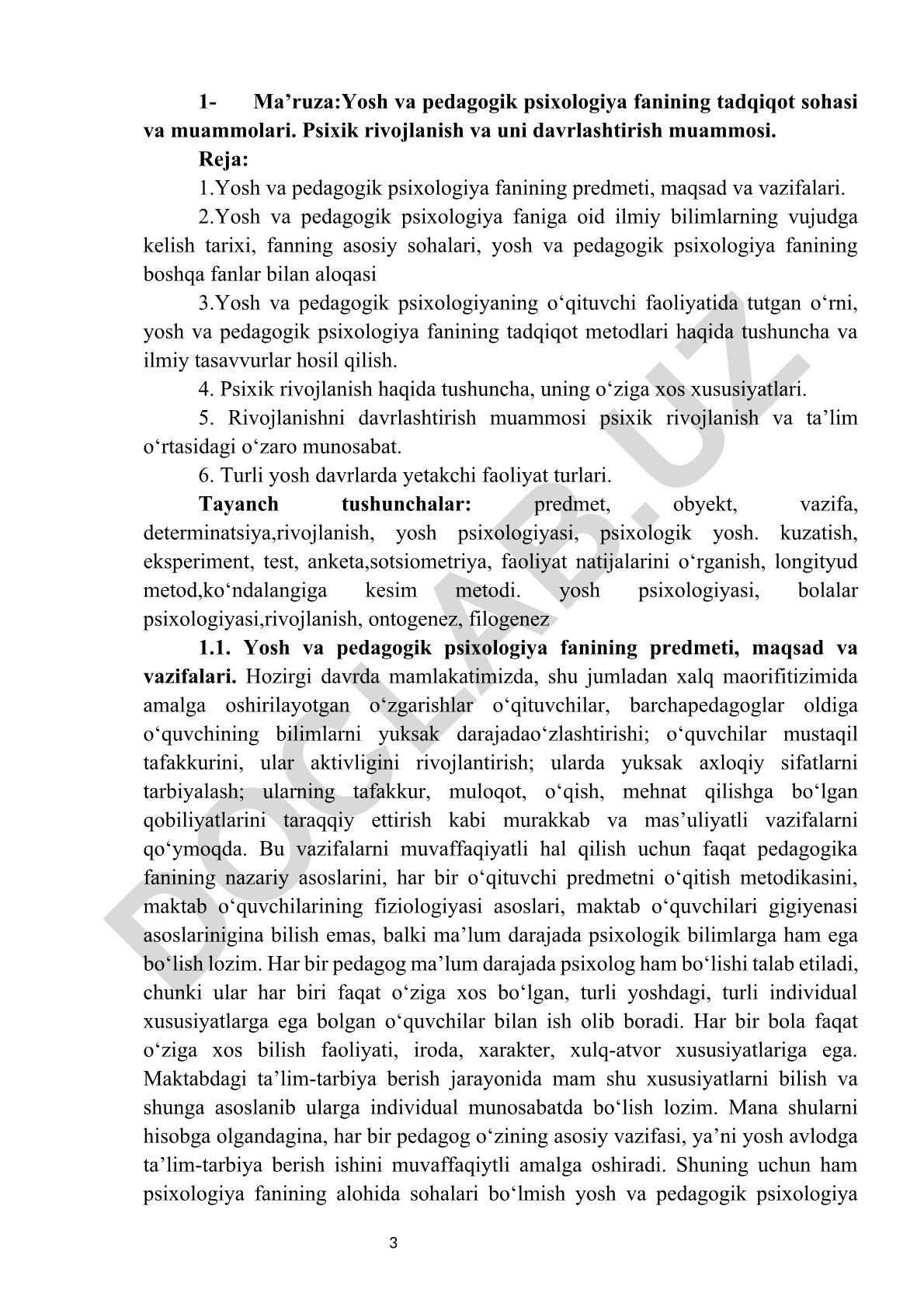 Yosh va pedagogik psixologiya fanining tadqiqot sohasi va muammolari