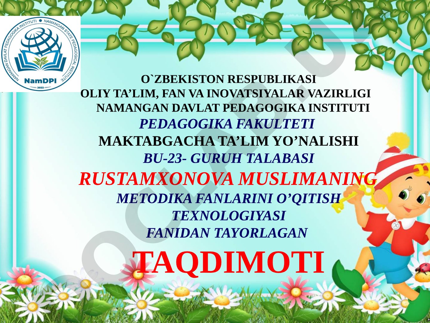 Maktabgacha yoshdagi bolalarining nutqini rivojlantirishning ilmiy pedagogik shart sharoitlar tahlili