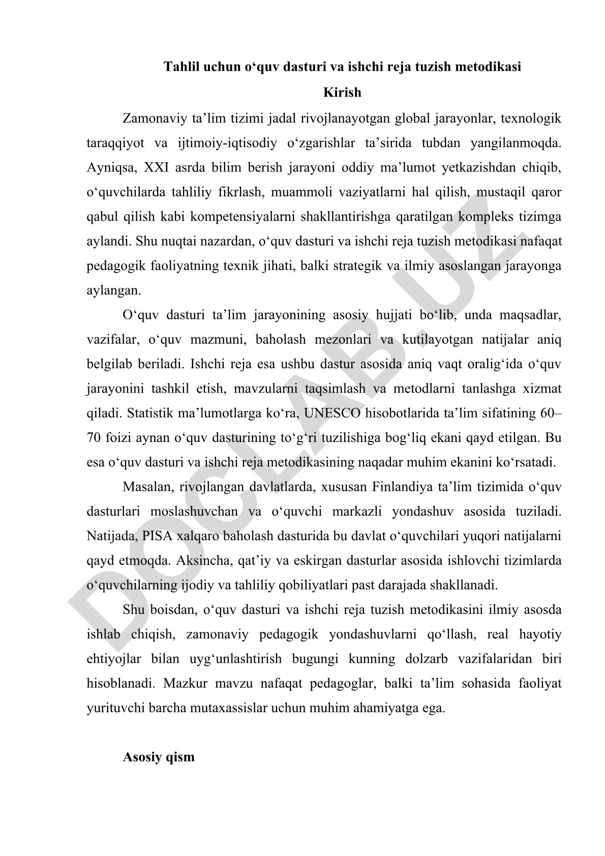 O‘quv dasturi va ishchi reja tuzish metodikasi