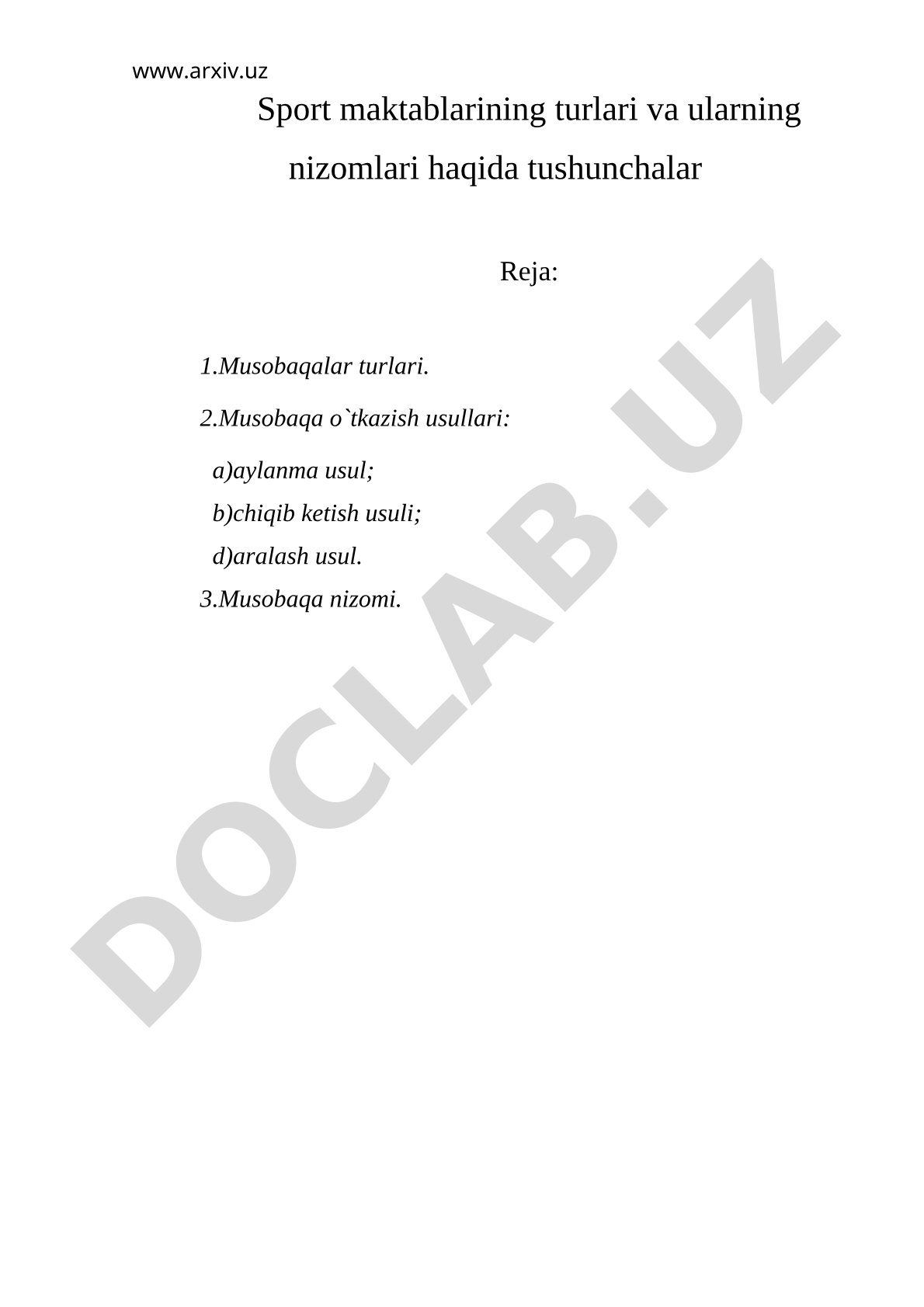 Sport maktablarining turlari va ularning nizomlari haqida tushunchalar
