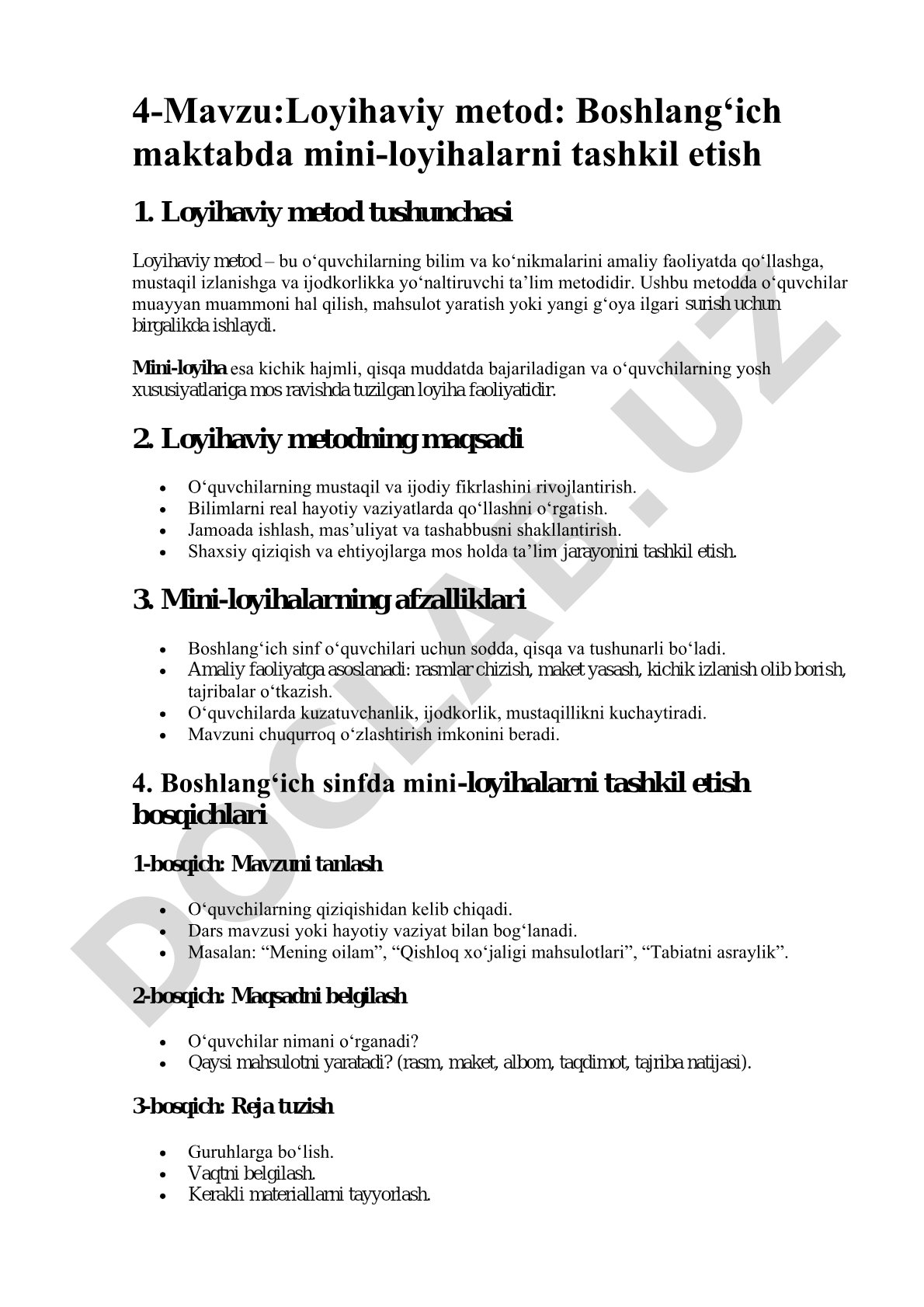 Loyihaviy metod: Boshlang‘ich maktabda mini-loyihalarni tashkil etish