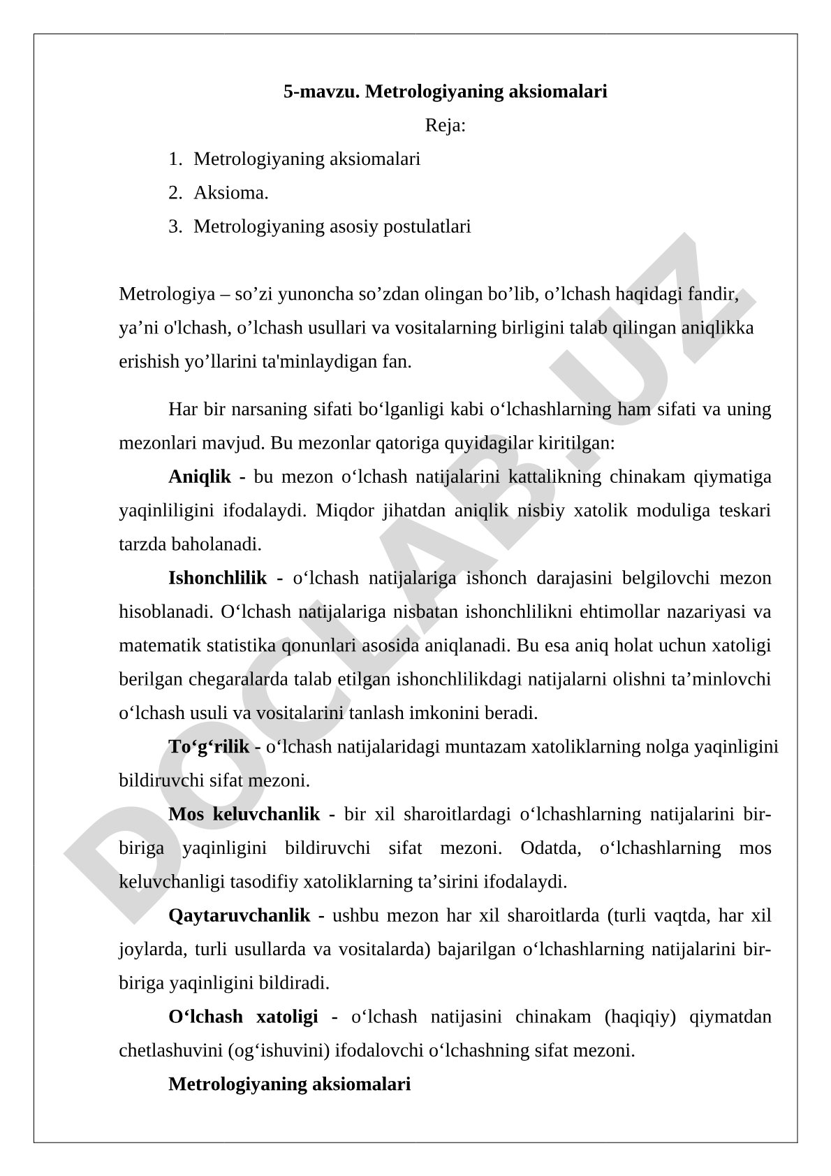 Metrologiyaning aksiomalari