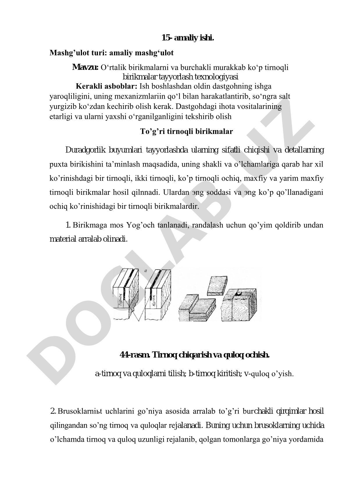 O'rtalik birikmalarni va burchakli murakkab ko'p tirnoqli birikmalar tayyorlash texnologiyasi