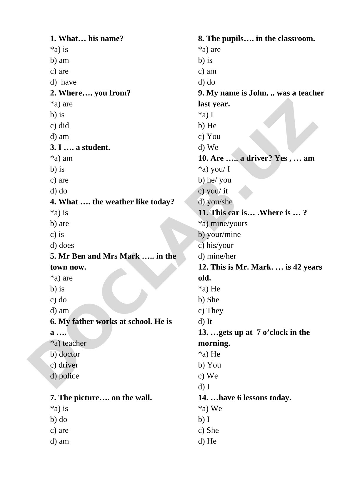 English Grammar Test: Personal Pronouns and Verb To Be
