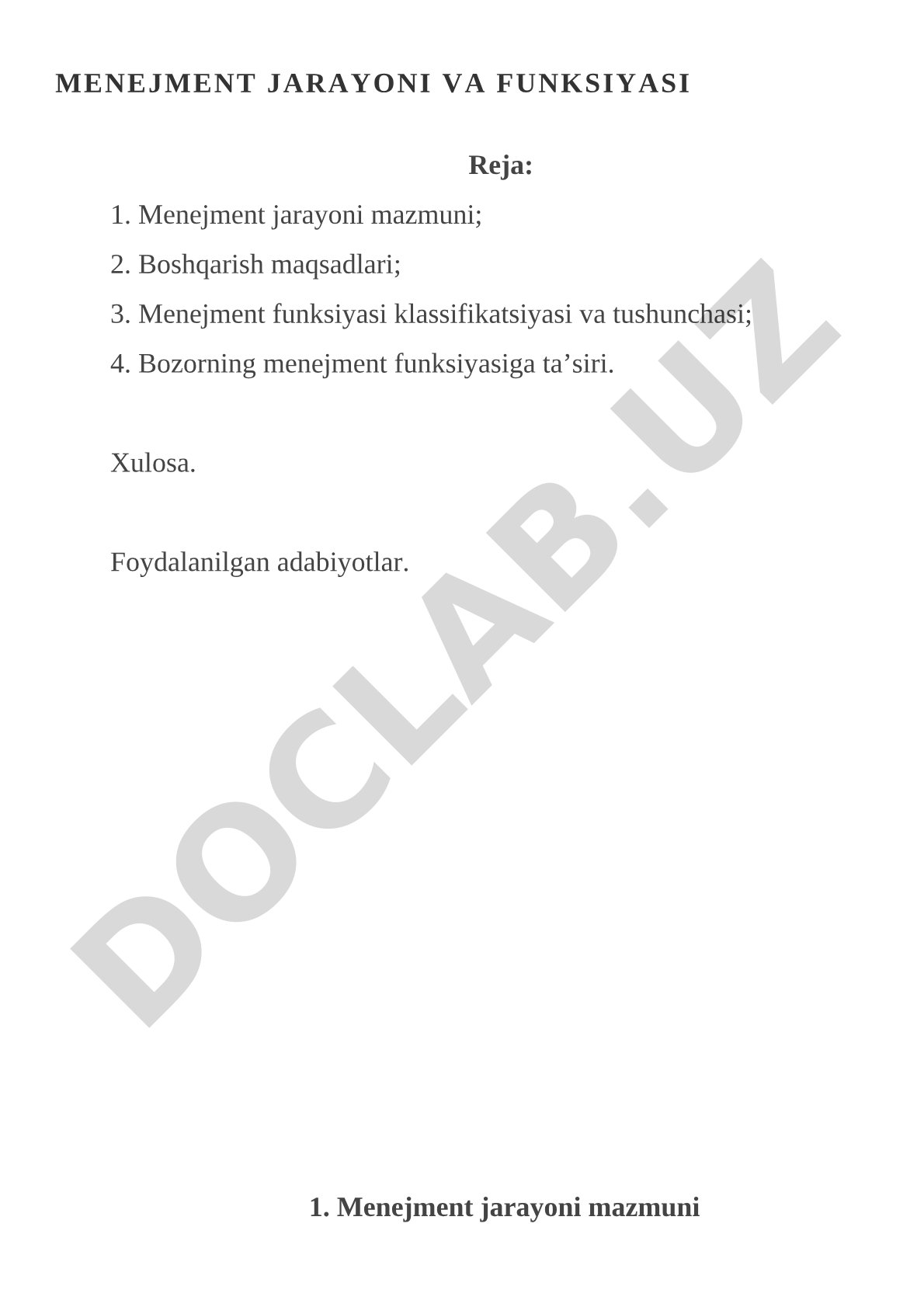 Menejment jarayoni va funksiyasi