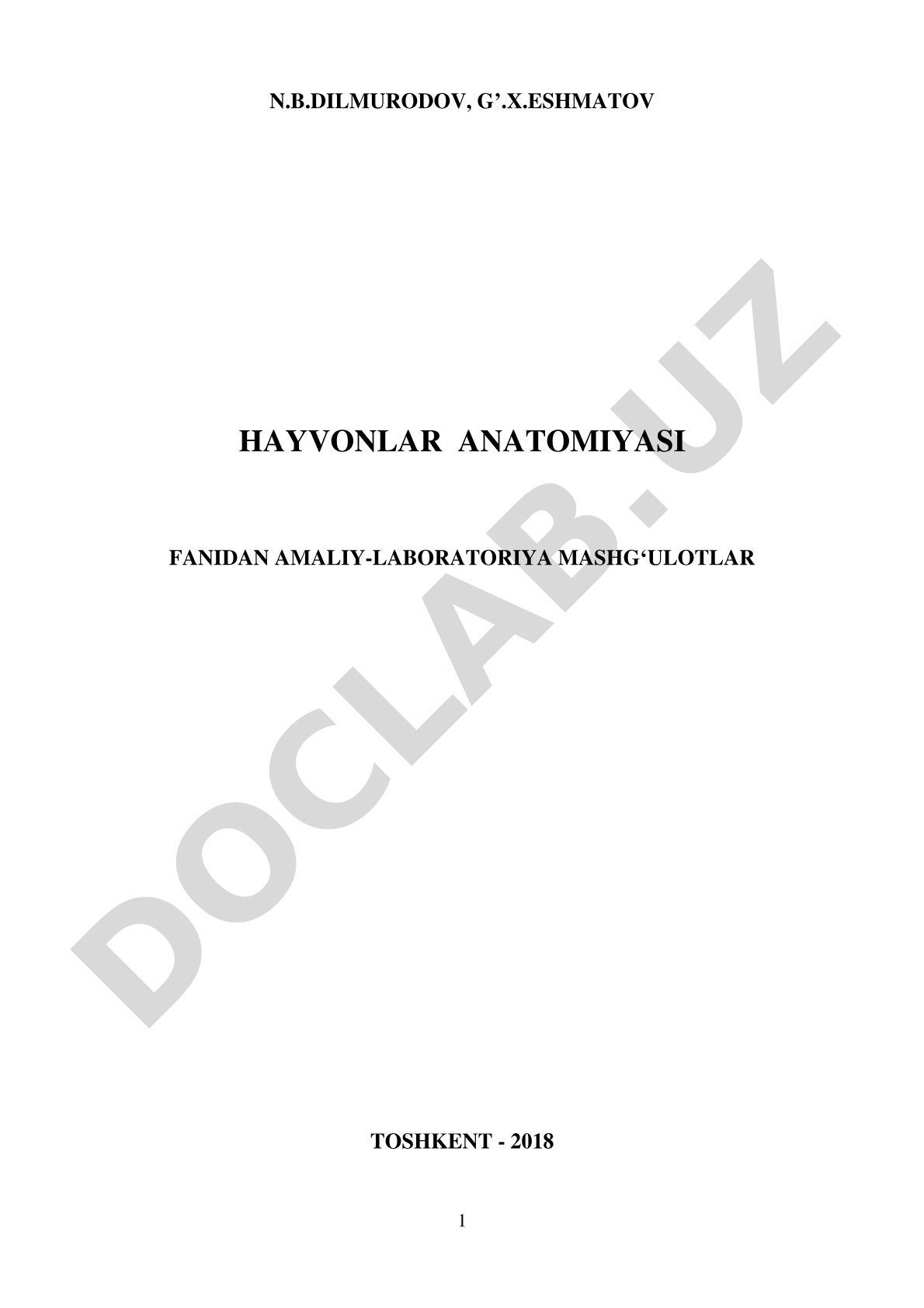 Hayvonlar anatomiyasi fanidan amaliy-laboratoriya mashg‘ulotlar