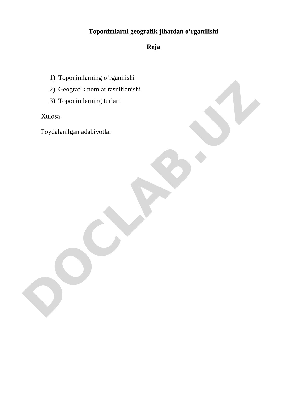Toponimlarni geografik jihatdan o’rganilishi